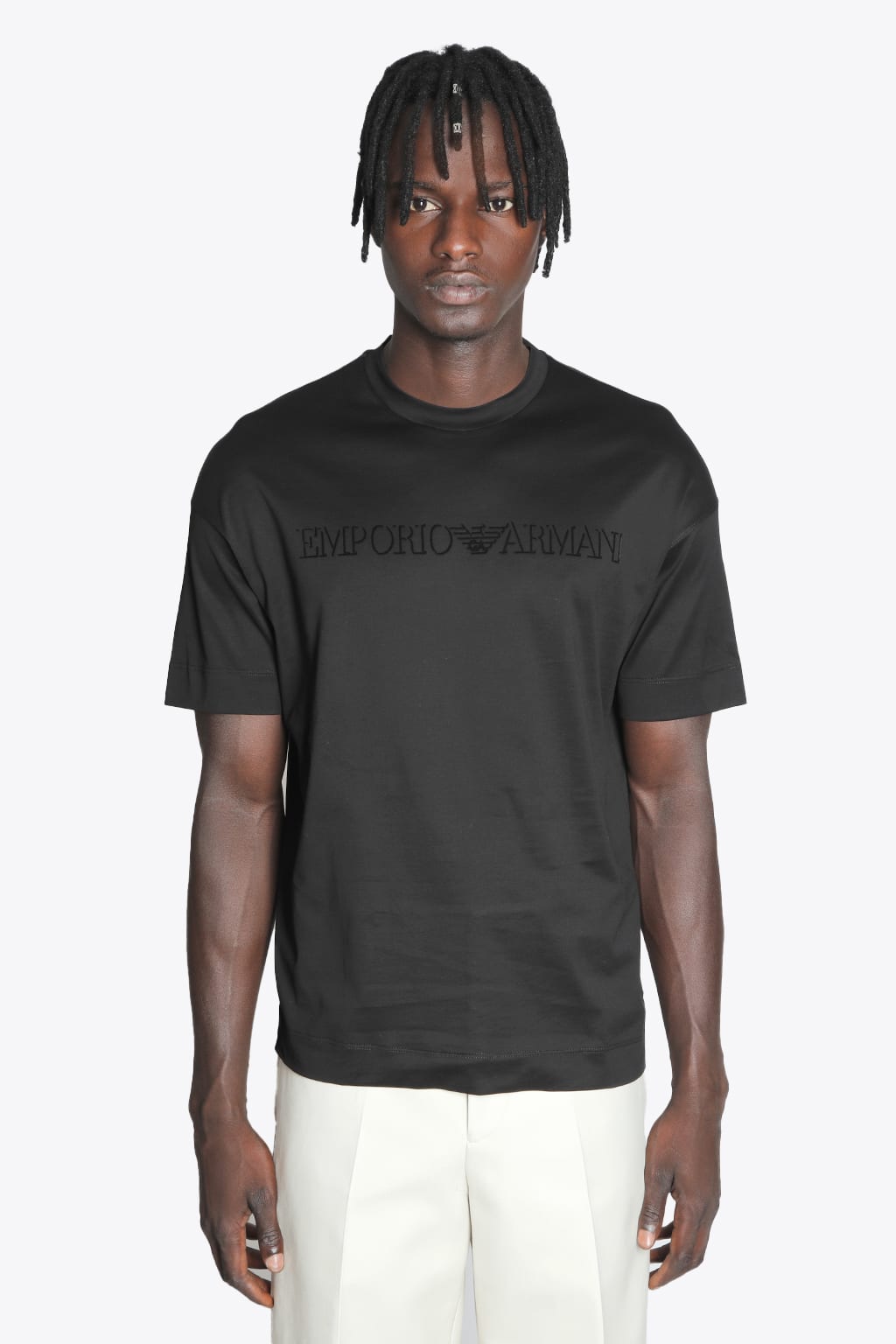 Emporio Armani T-shirt Black cotton t-shirt with flocked logo.