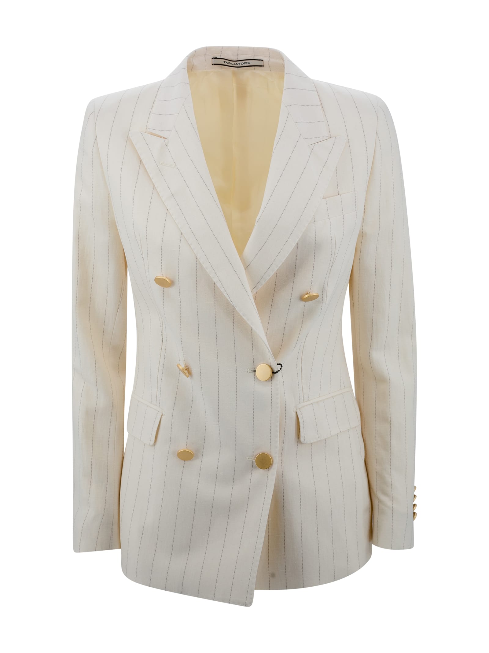 Tagliatore Double-breasted Linen Suit In Neutral