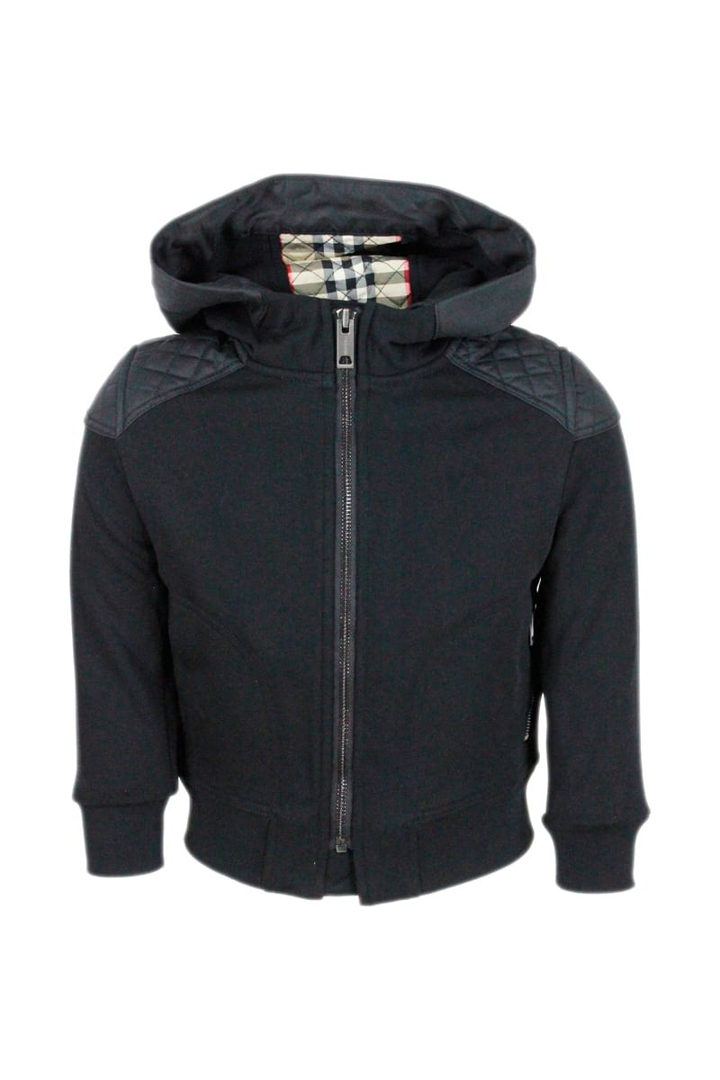 Burberry Cotton Sweatshirt With Zip And Hood With Three-dimensional Logoed Motif