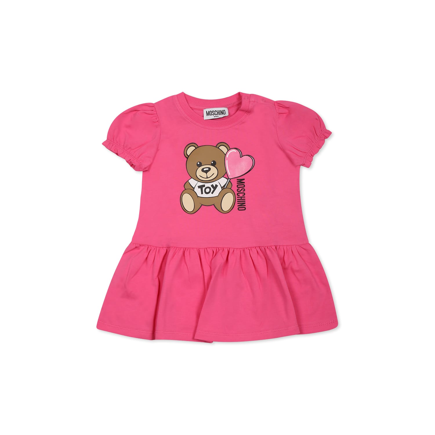 Moschino Fuchsia Dress For Baby Girl With Teddy Bear In Fuchsia