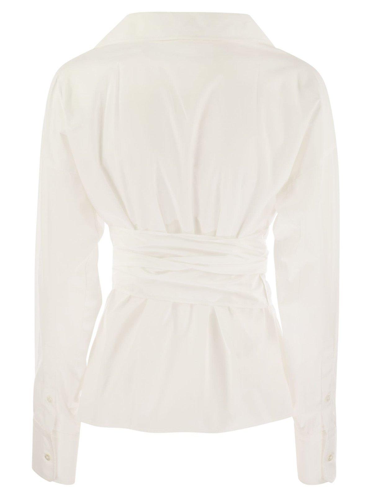 Shop Weekend Max Mara Buttoned Belted Top In Bianco