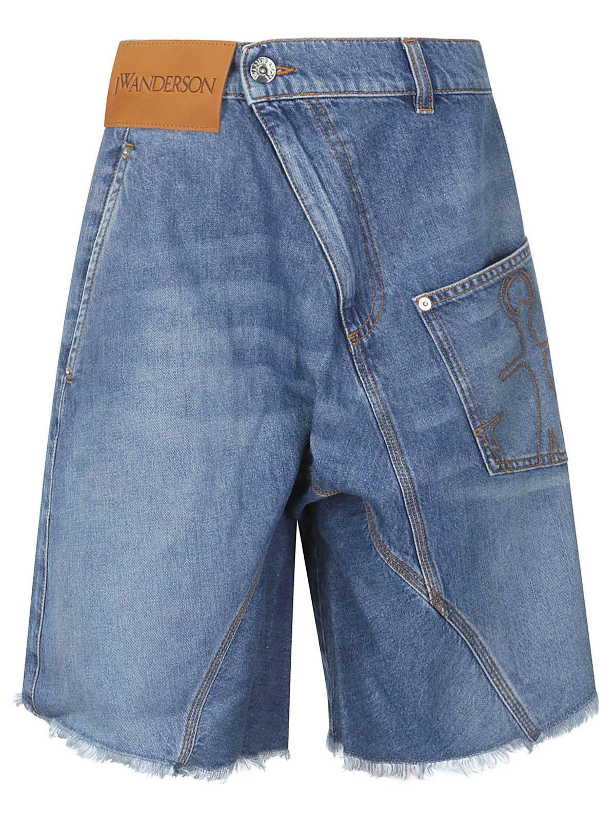 Shop Jw Anderson Twisted Workwear Shorts In Light Blue Denim