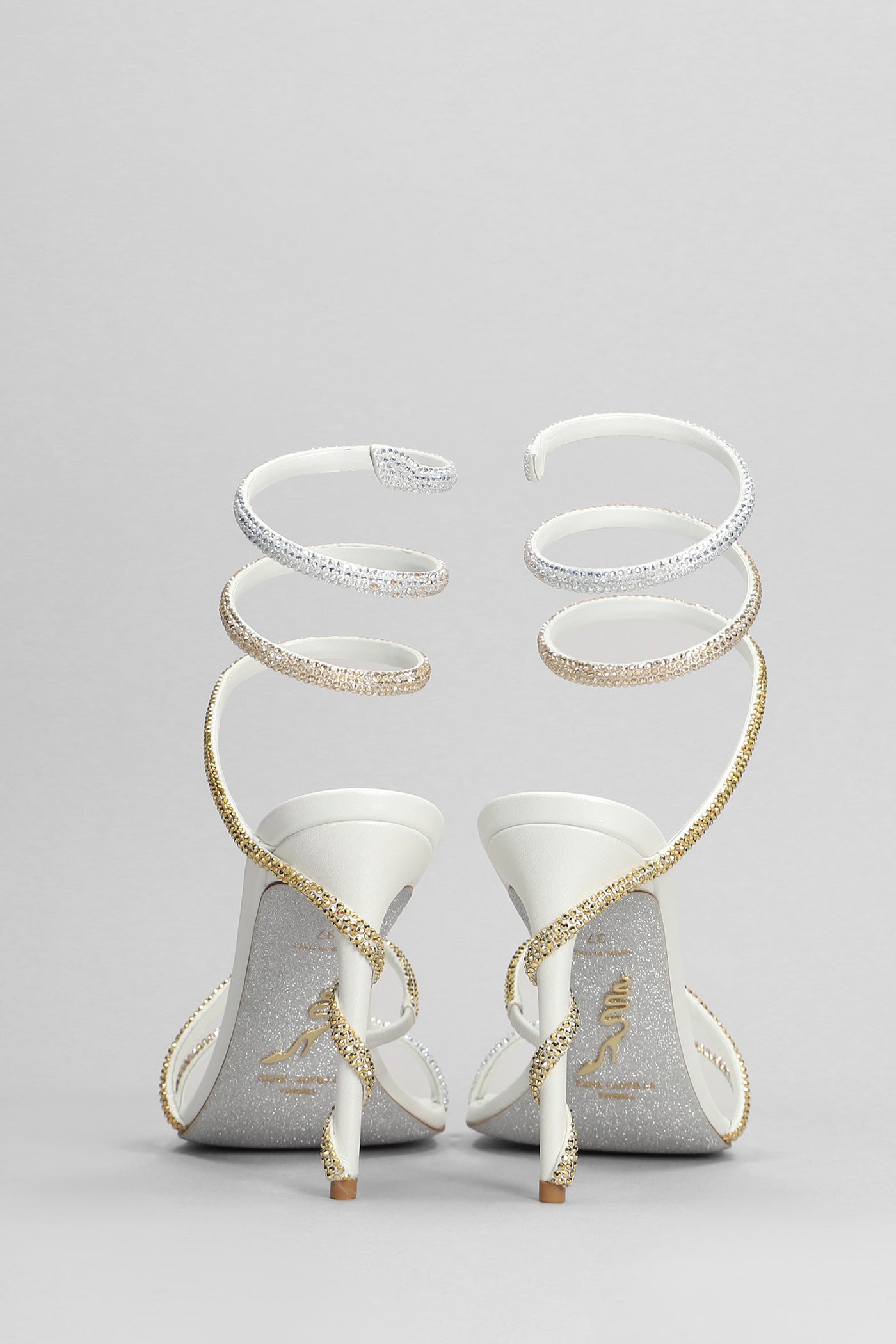 Shop René Caovilla Margot Sandals In White Leather In Champagne