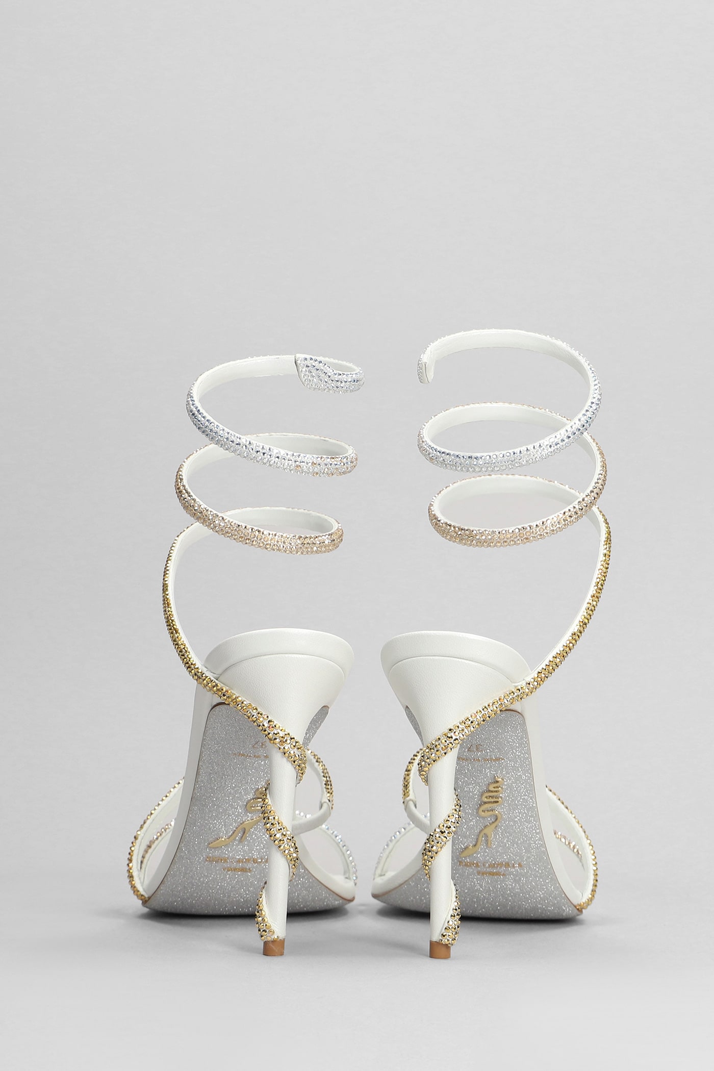 Shop René Caovilla Margot Sandals In White Leather In Gold/silver