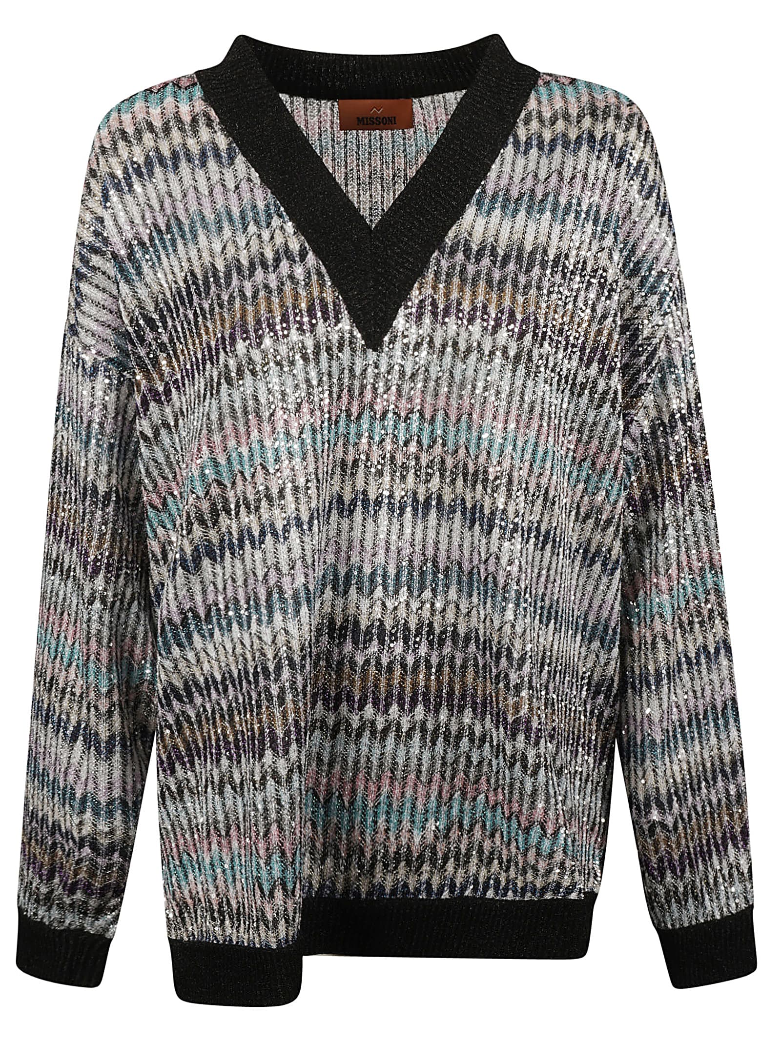 Shop Missoni Zig-zag Stripe Patterned V-neck Sweater In Multicolor