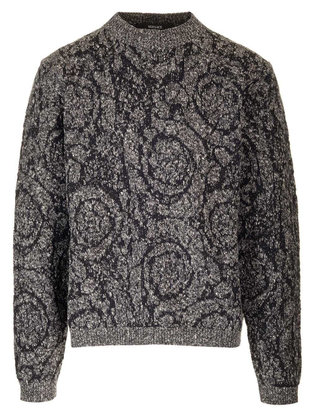 Shop Versace Baroque Jacquard Sweater In Nero