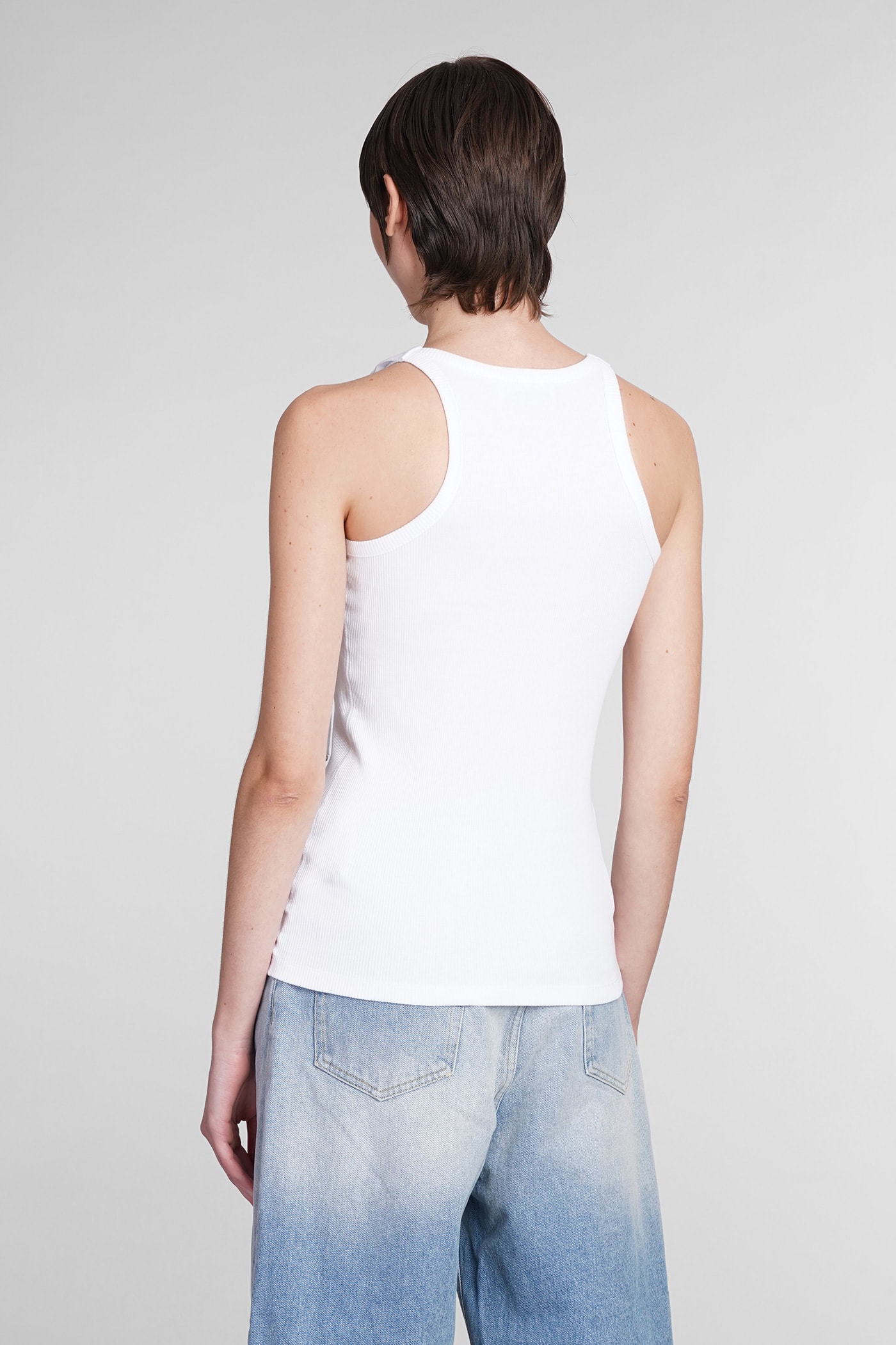 Attico Strap Detail Ribbed Tank Top In White