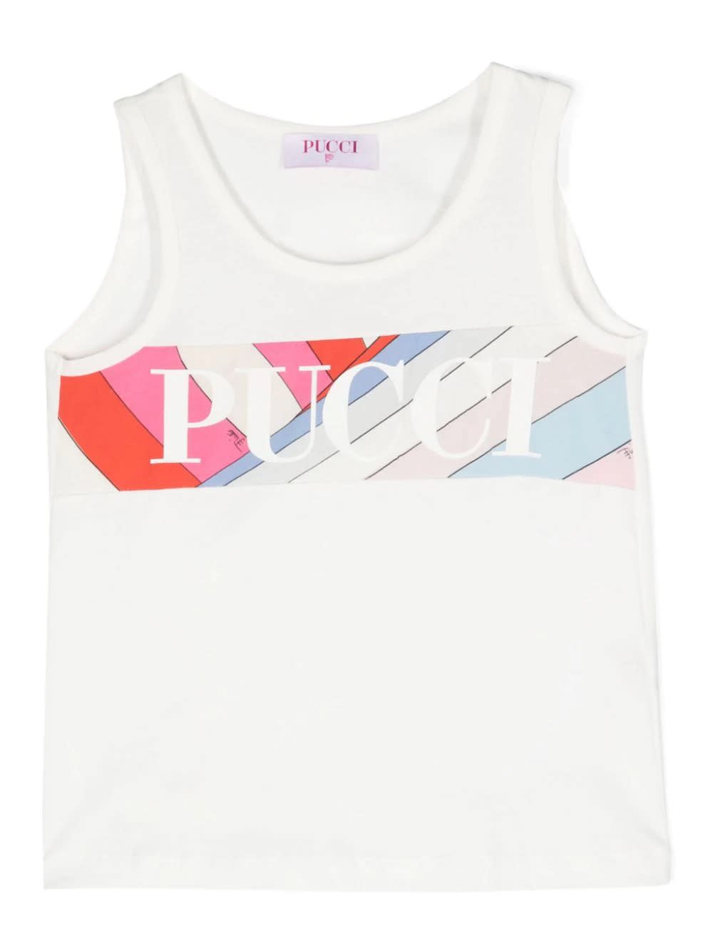 Pucci Kids' White Tank Top With  Print On Iride Band
