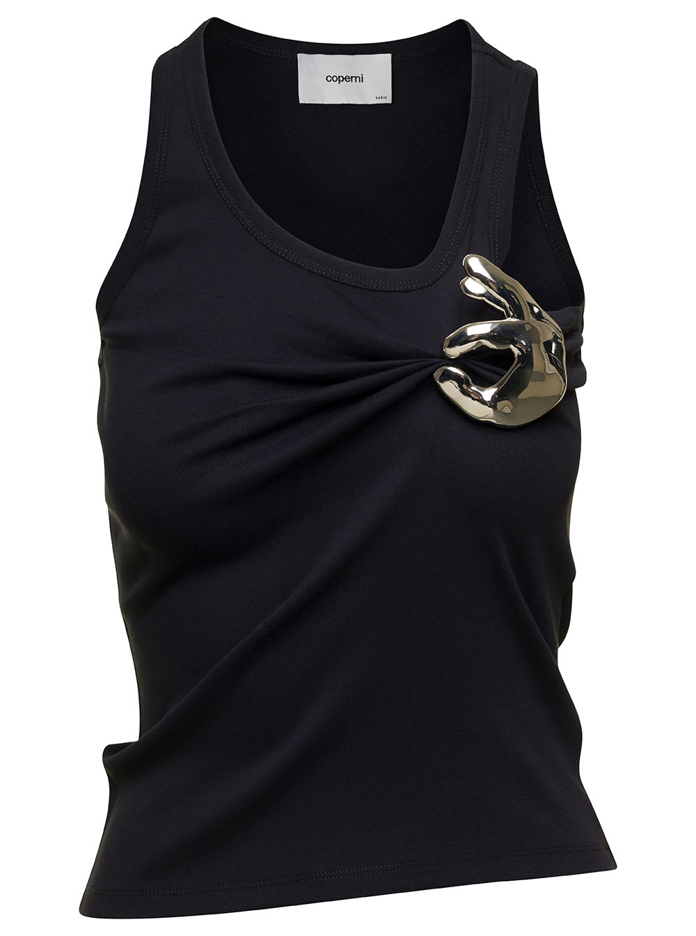 Coperni Sleeveless Top Metallic Pin Ribbed Texture In Black