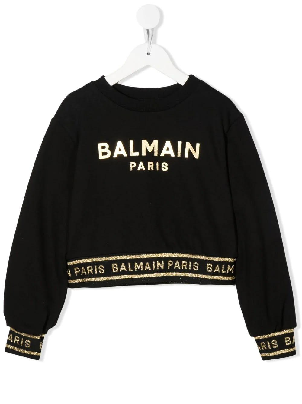 Balmain Black And Gold Sweatshirt With Logo And Logoed Bands