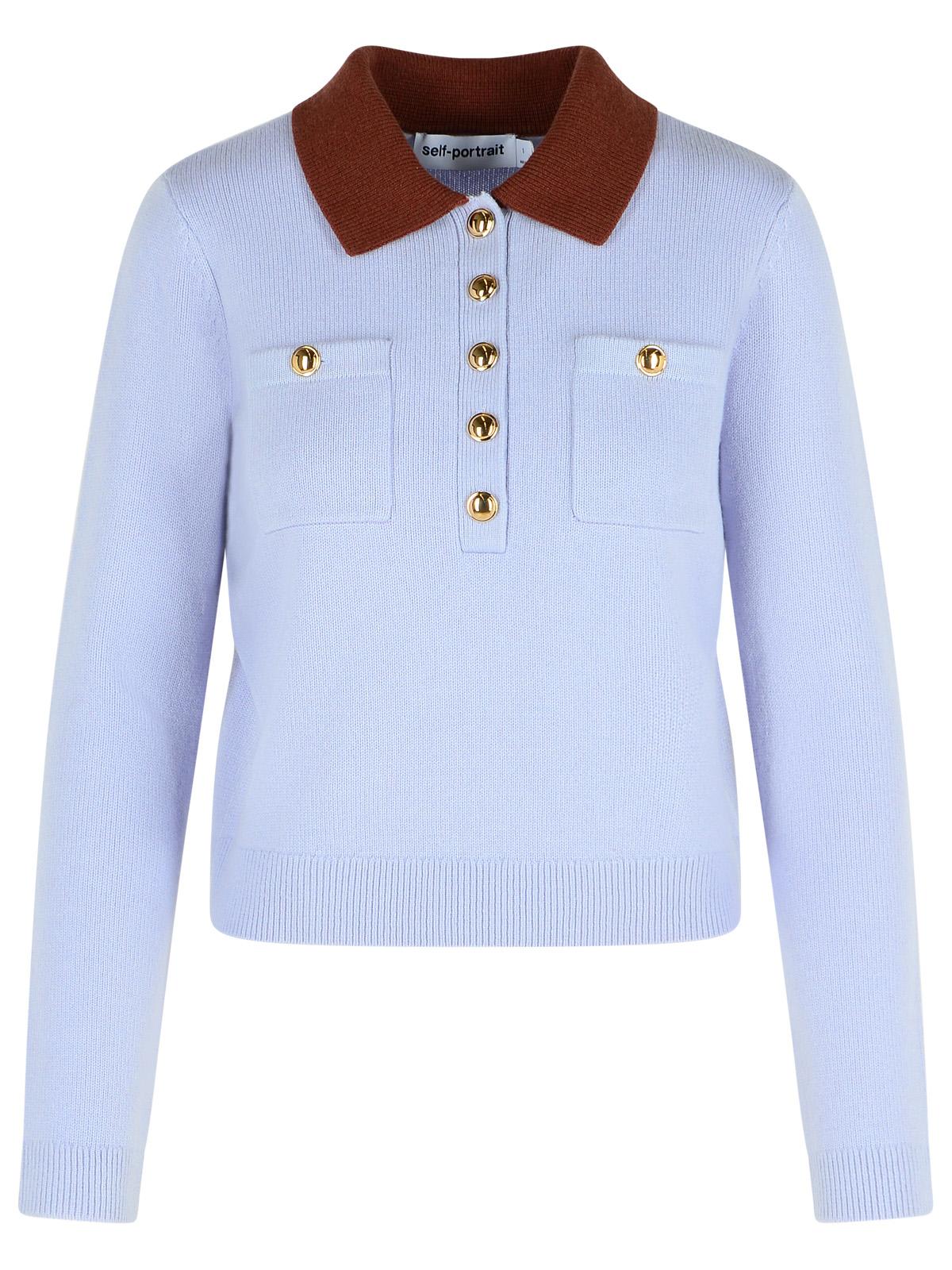 Self-portrait Sweater With Classic Contrast Collar In Blue