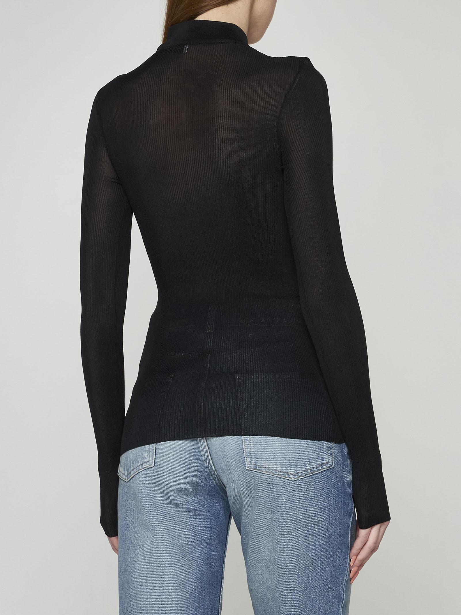 Saint Laurent Ysl Brooch Silk Top In Nero