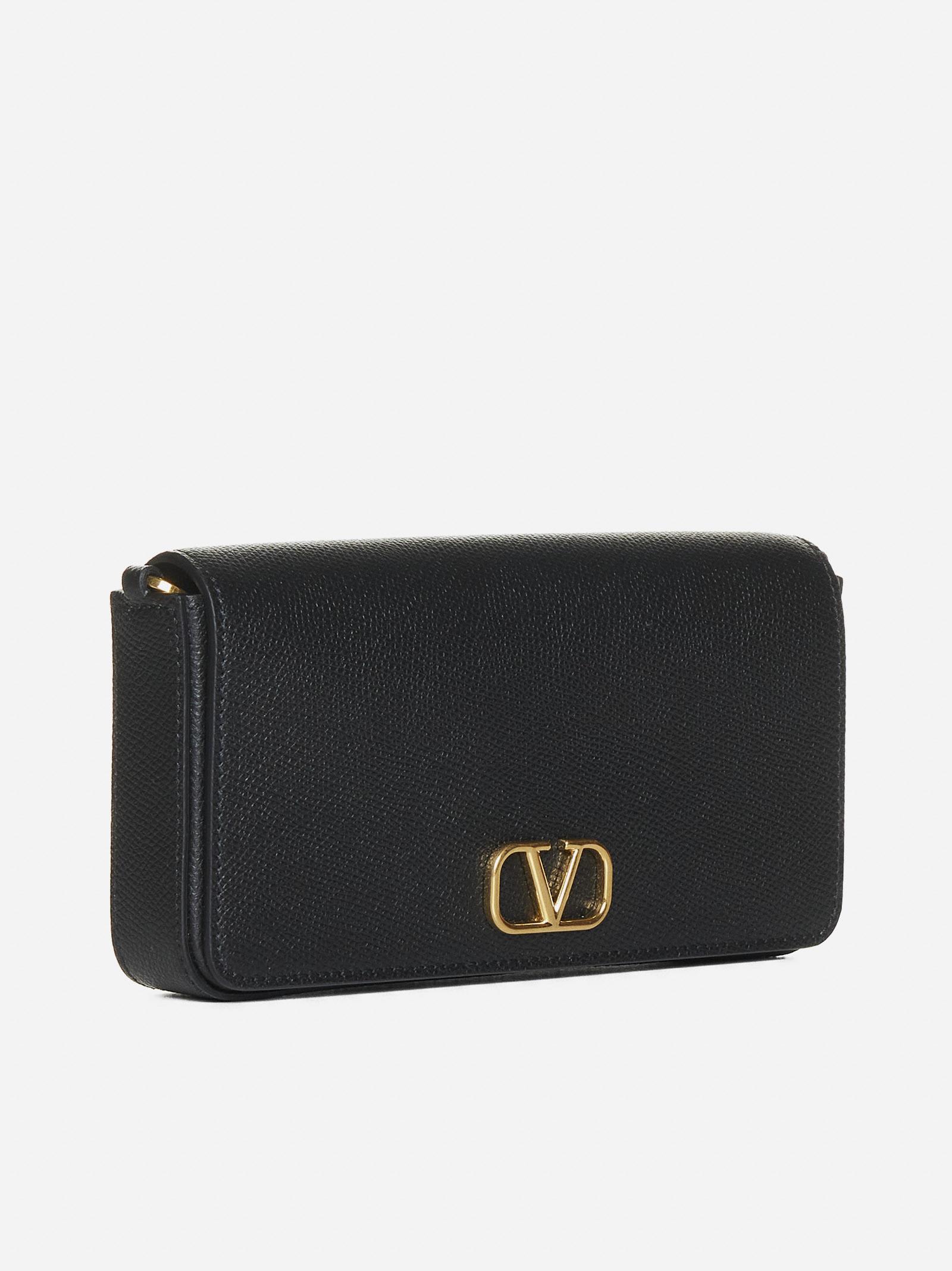 Shop Valentino Vlogo Pouch Leather Bag In Black