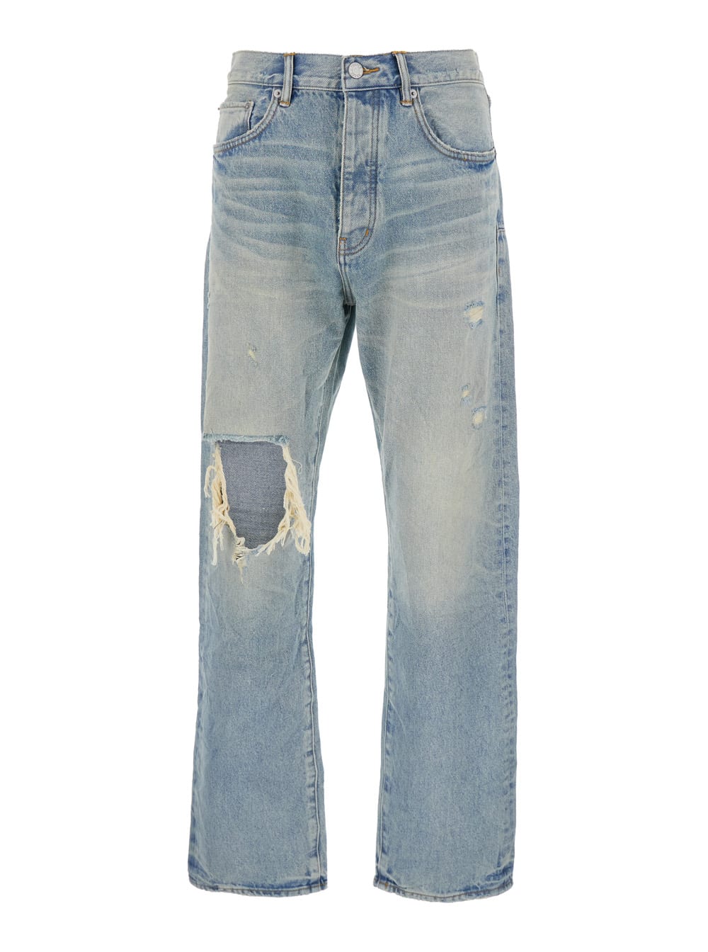 Purple Brand Light Blue Jeans With Logo Patch On The Rear And Maxi Ripping On The Front