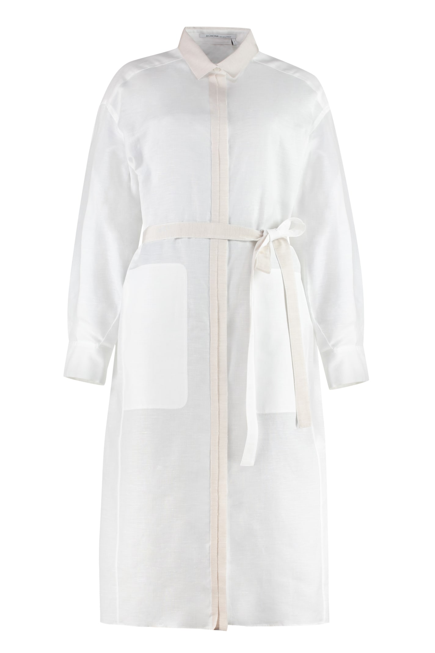 Agnona Belted Shirtdress In White
