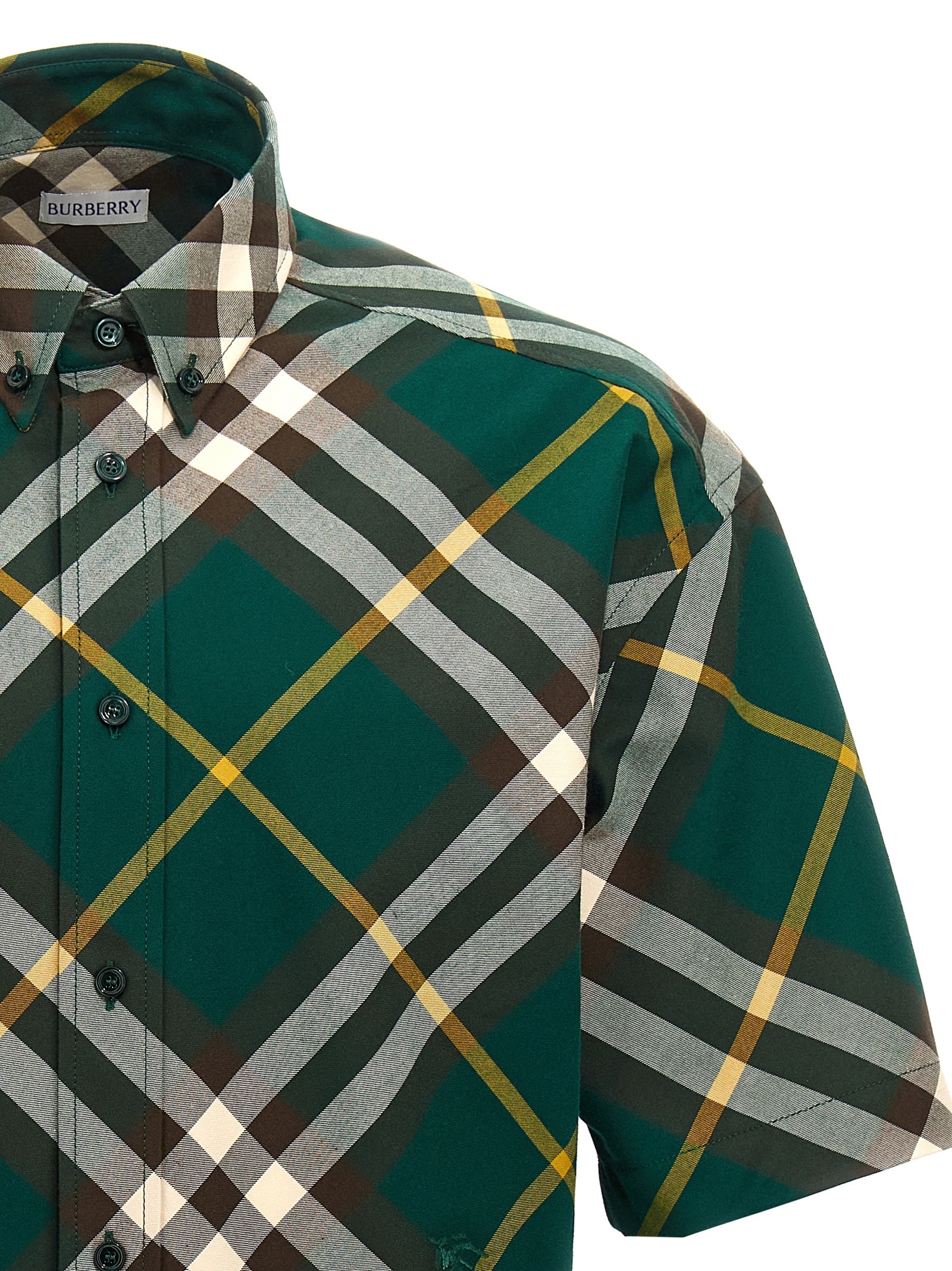 Shop Burberry Check Shirt In Green