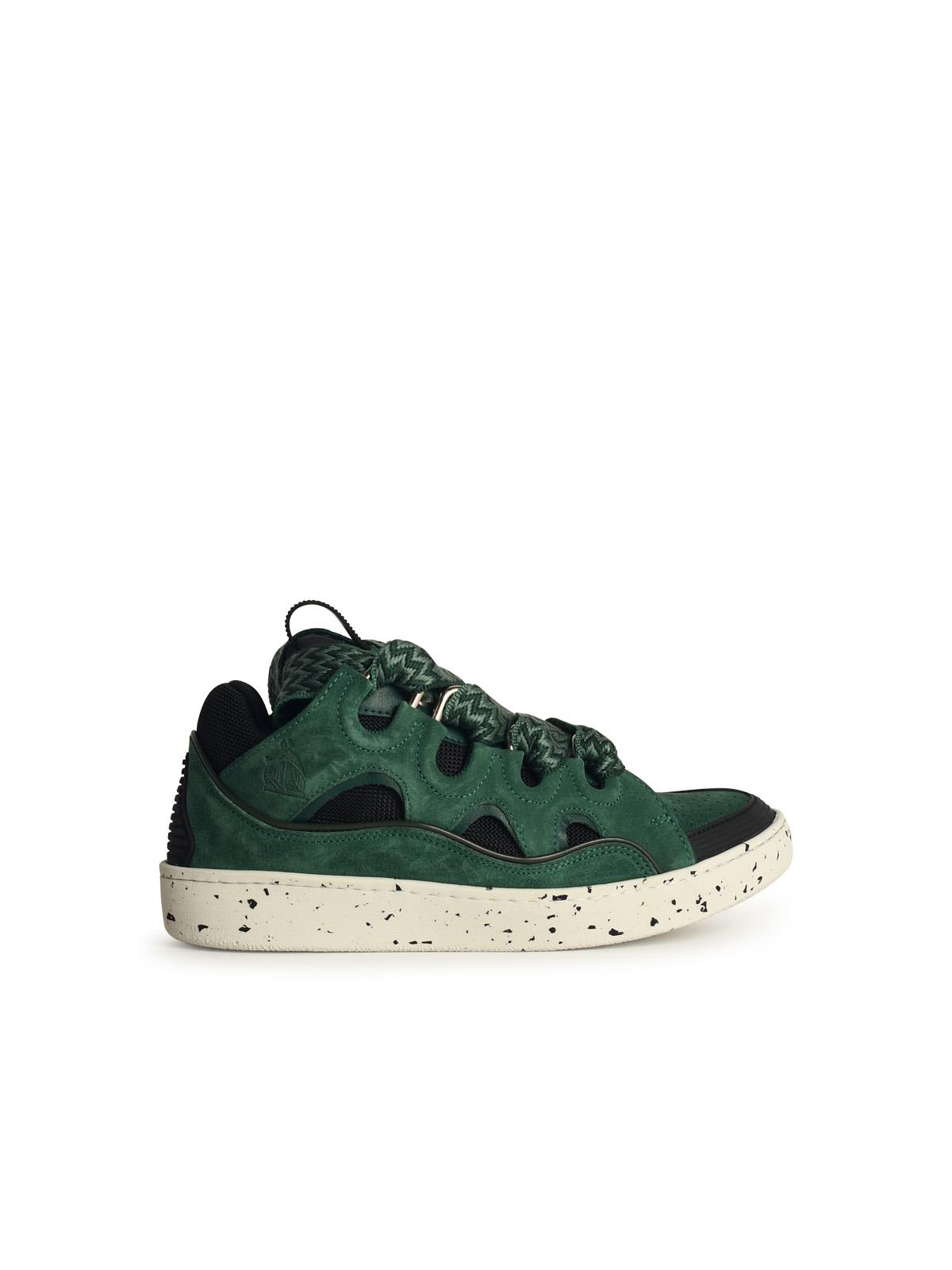 Shop Lanvin Curb Green Leather Blend Sneakers