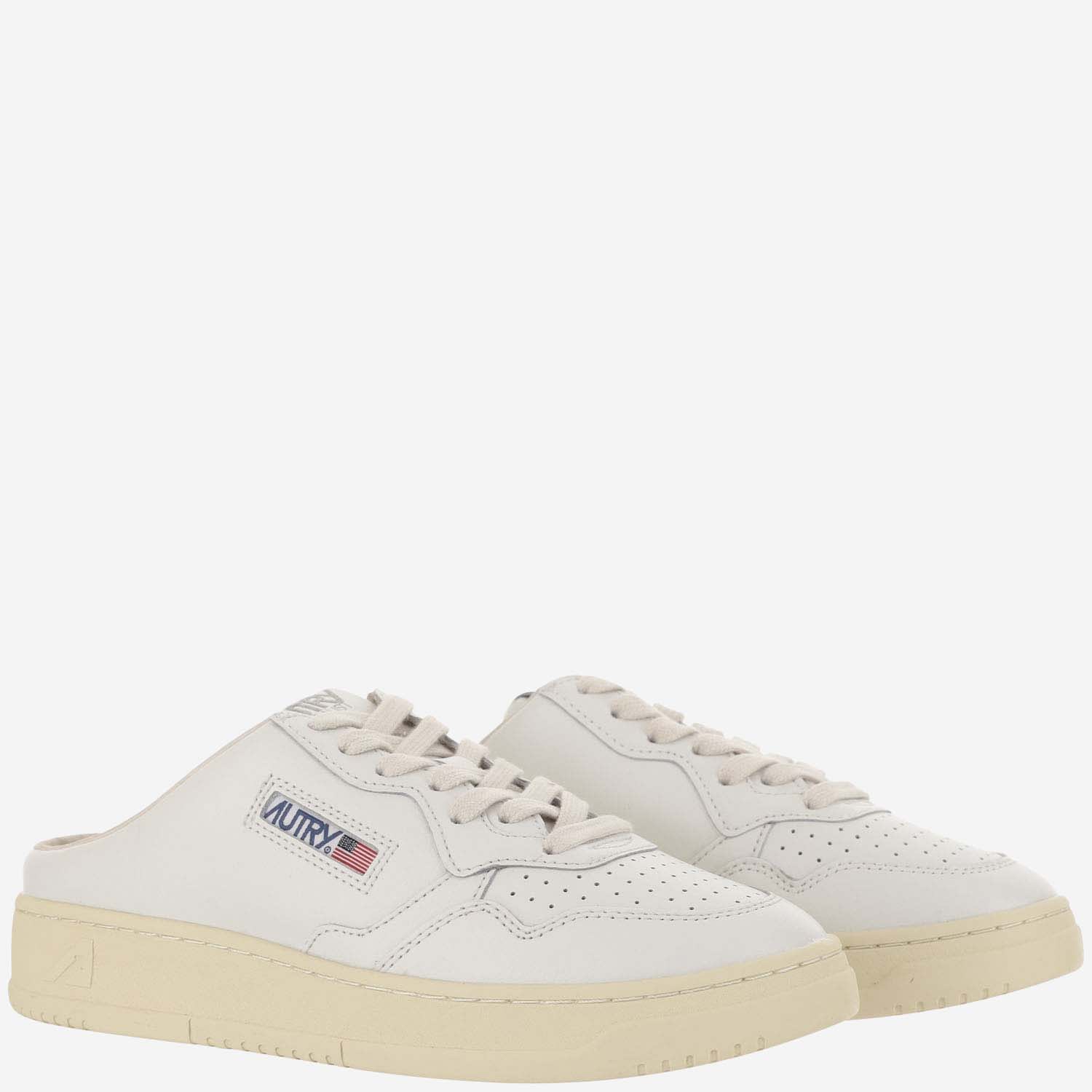 Shop Autry Medalist Mule Low Leather Sneakers In Wht/wht