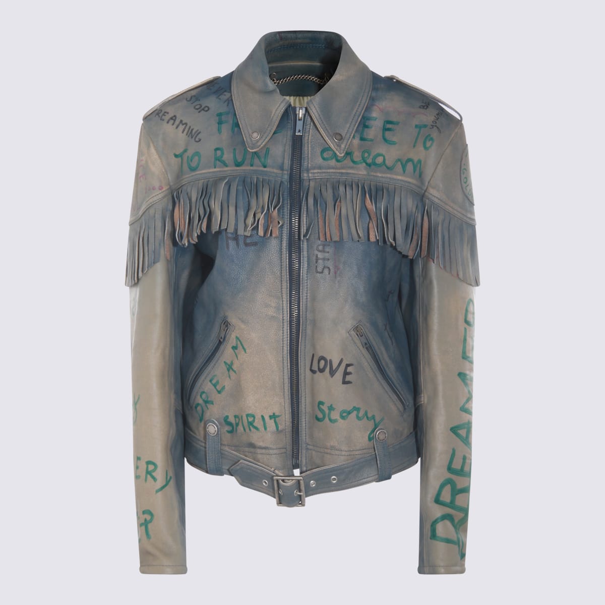 Golden Goose Light Blue Leather Jacklet In Blue
