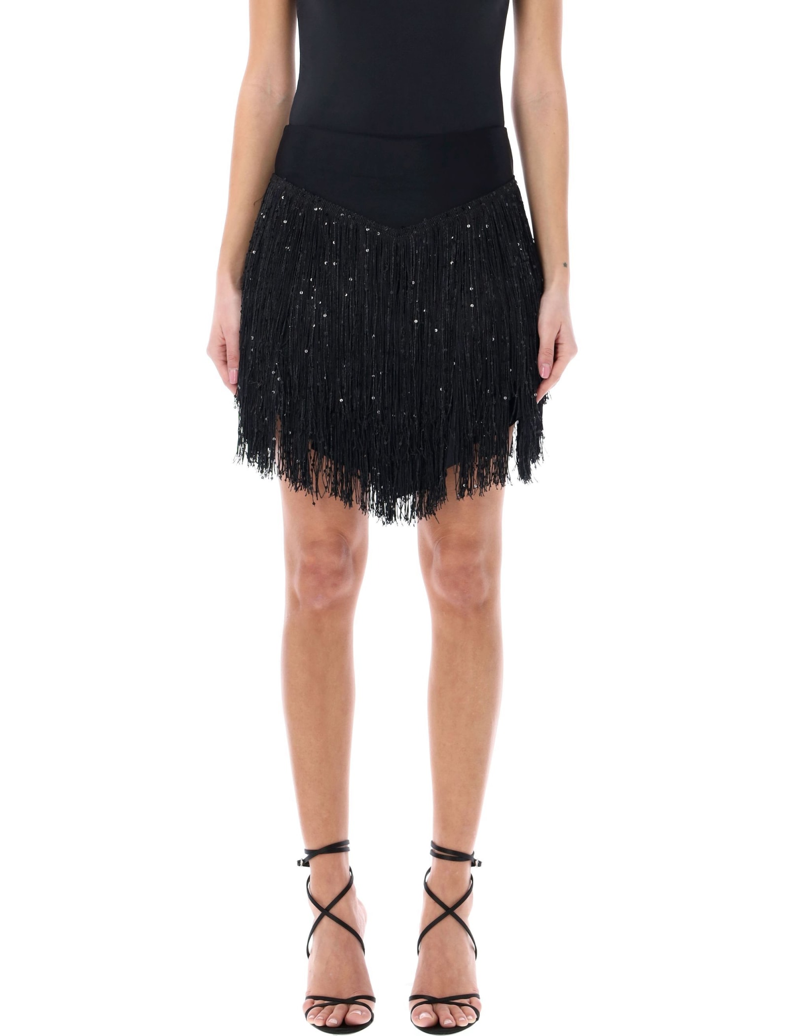 Shop Rotate Birger Christensen Fringed Skirt In Black