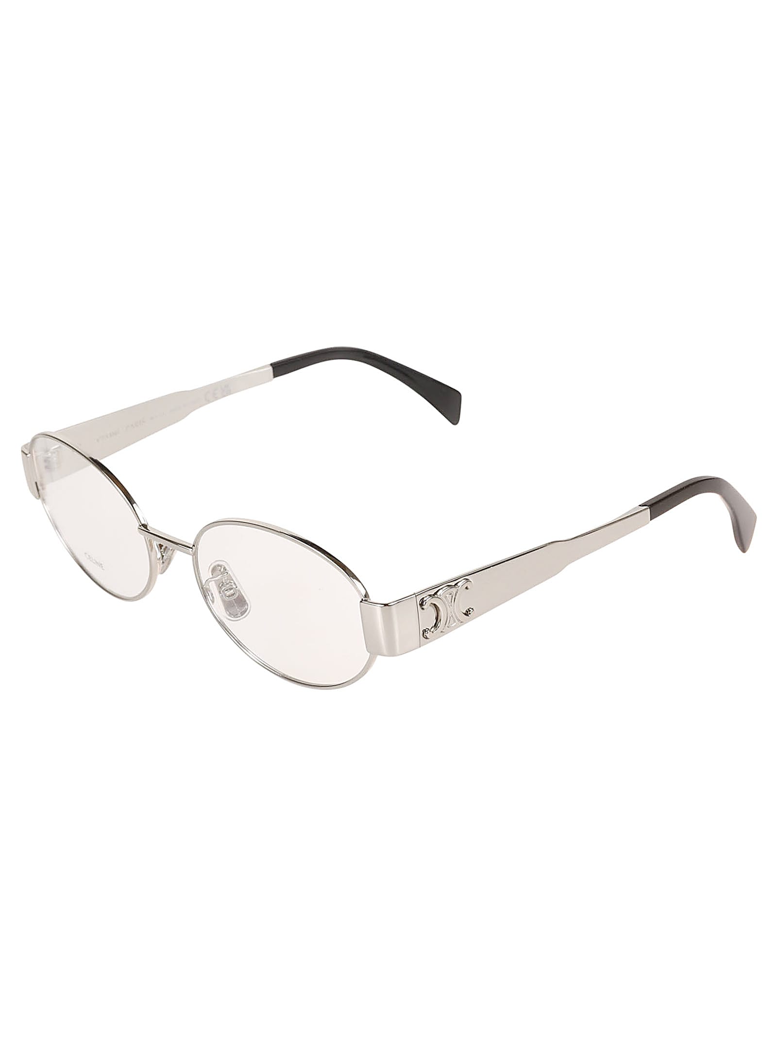 Shop Celine Logo Embossed Oval Metal Frame Glasses In 016 - Silver