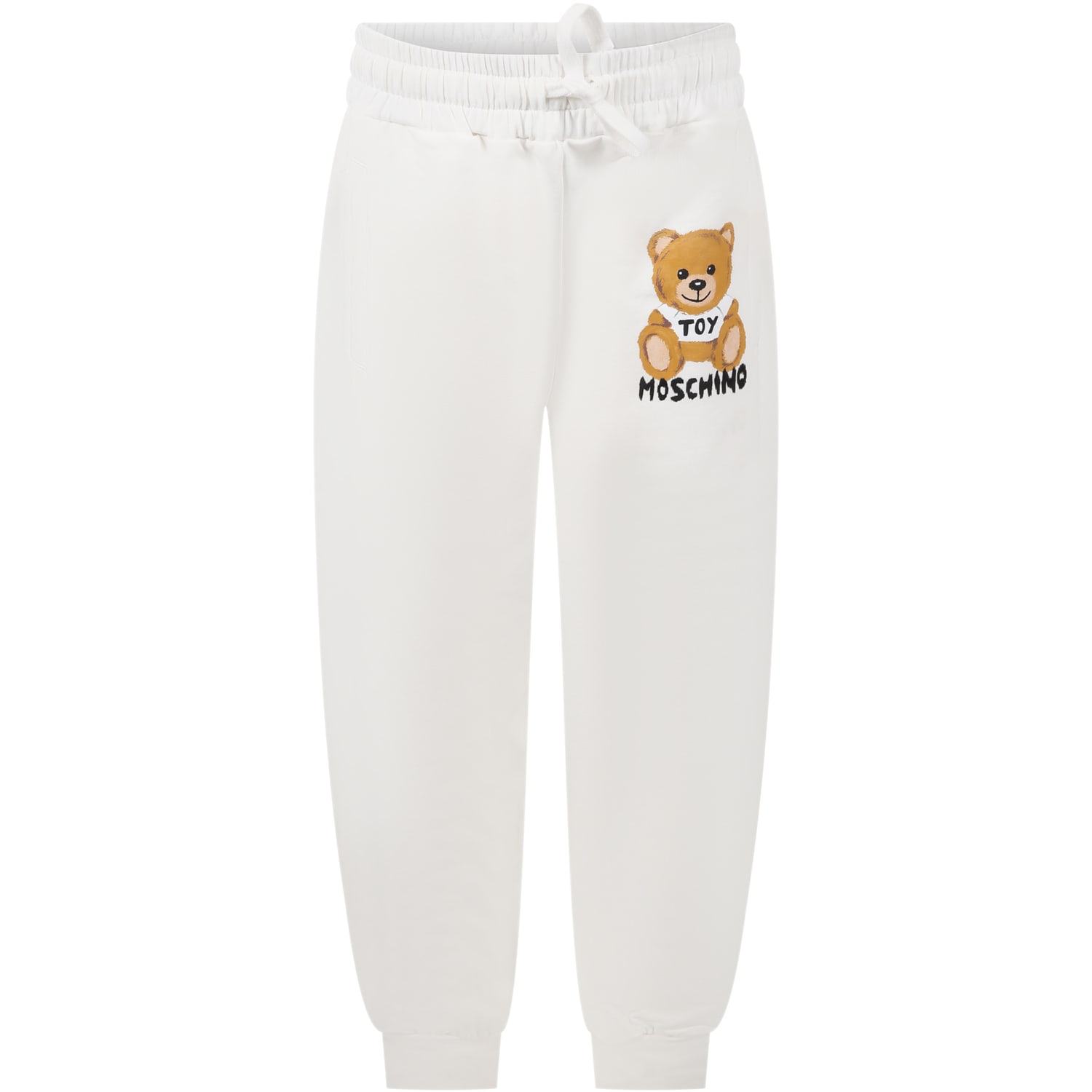Moschino White Tousers For Kids With Logo Teddy Bear And Logo