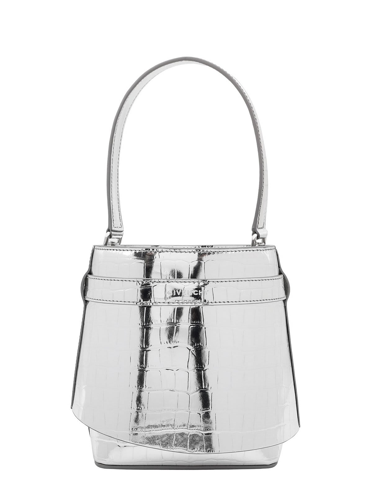 Shop Givenchy Shark Lock Bucket Bag In Silver