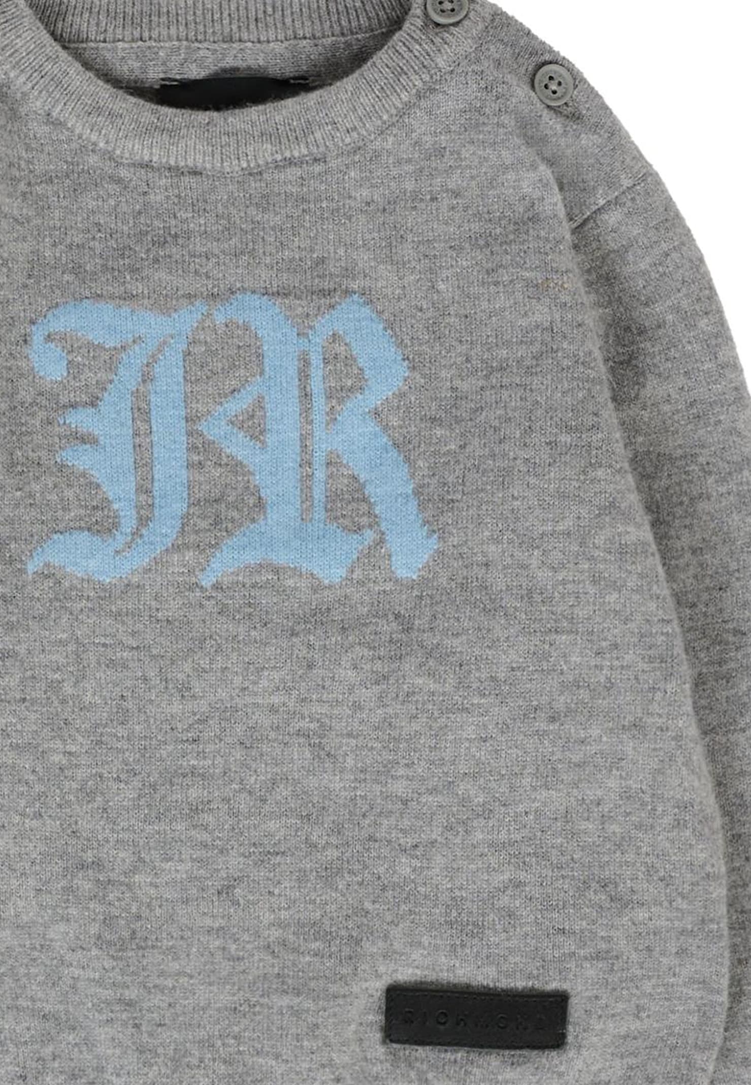 Richmond Grey Sweater For Baby Boy With Light Blue Logo In Gray