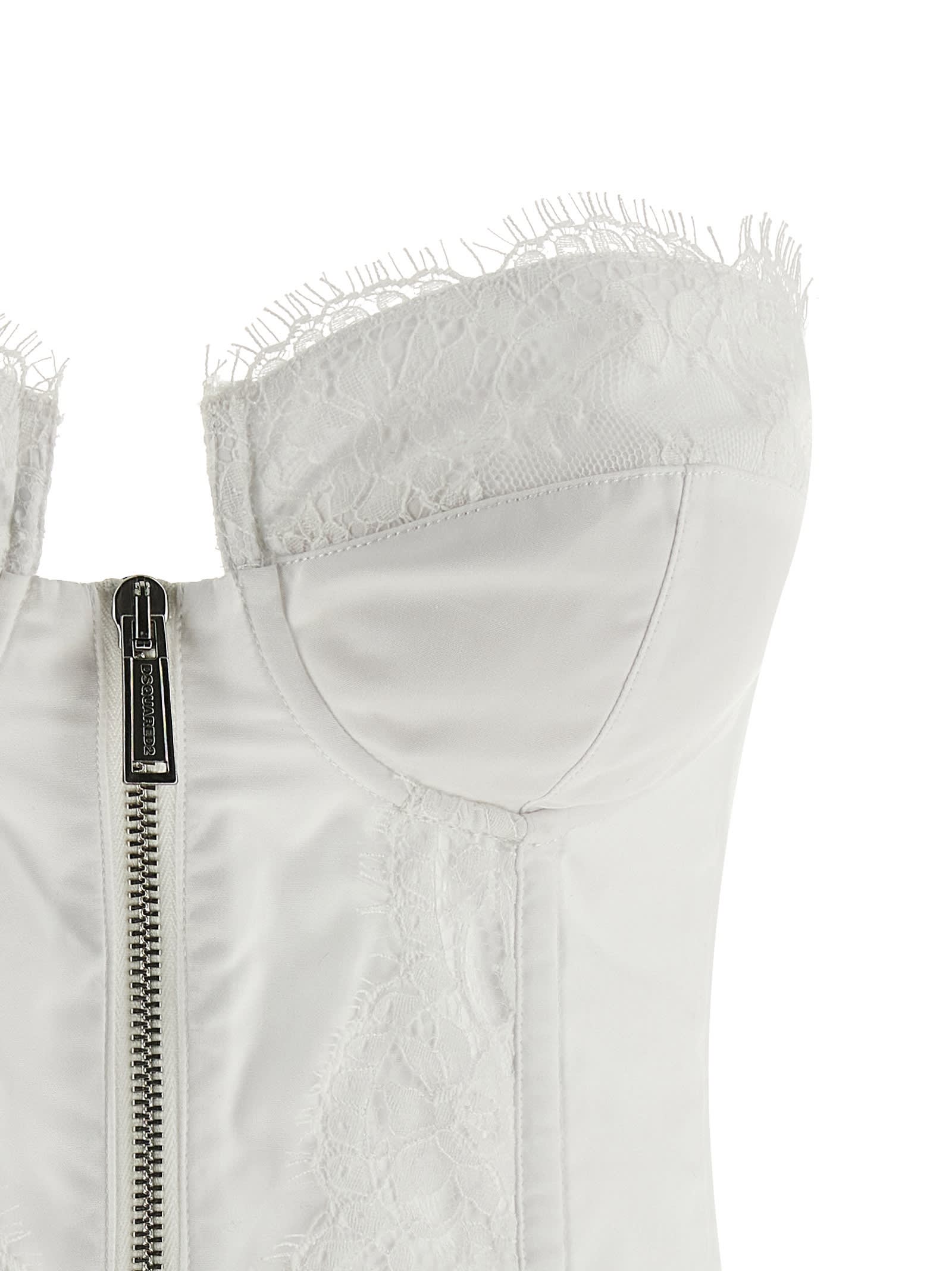 Dsquared2 Off-the-shoulder Bustier Top With Lace And Tulle Detailing In Multi