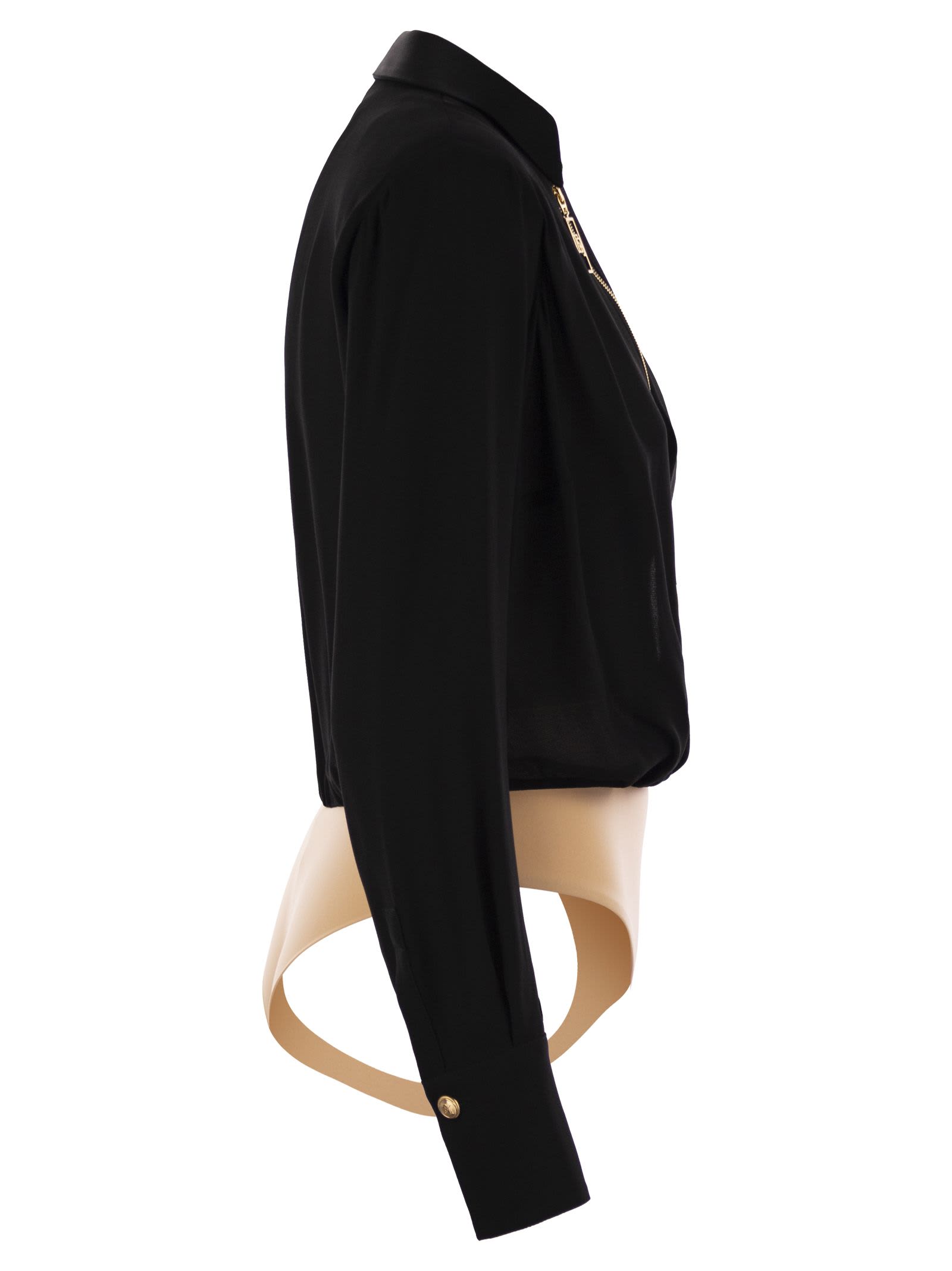 Shop Elisabetta Franchi Georgette And Satin Body Shirt With Zip In Black