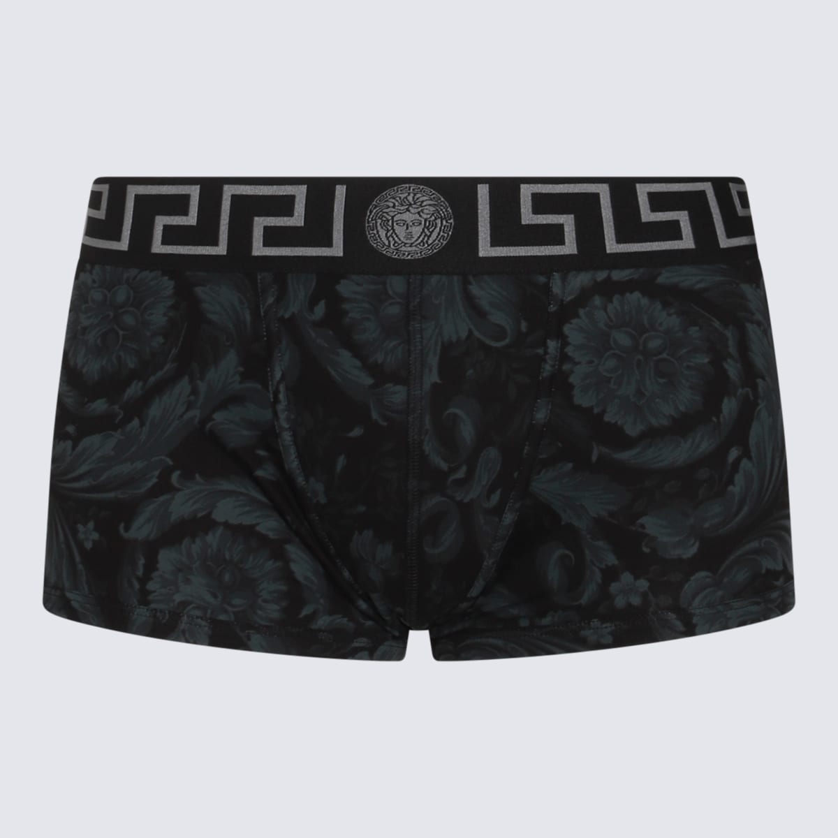 Versace Black Boxer Briefs With Barocco Print In Stretch Cotton Manb In Grey
