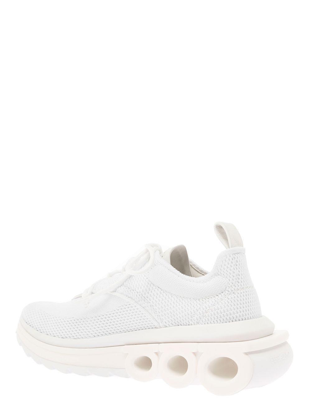 Shop Ferragamo Nima White Low Top Sneakers With Gancini Detail In Mixed Materials Woman