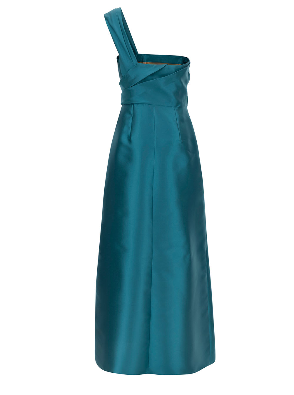 Shop Alberta Ferretti Mikado Light Blue Maxi One-shoulder Draped Dress In Satin Woman