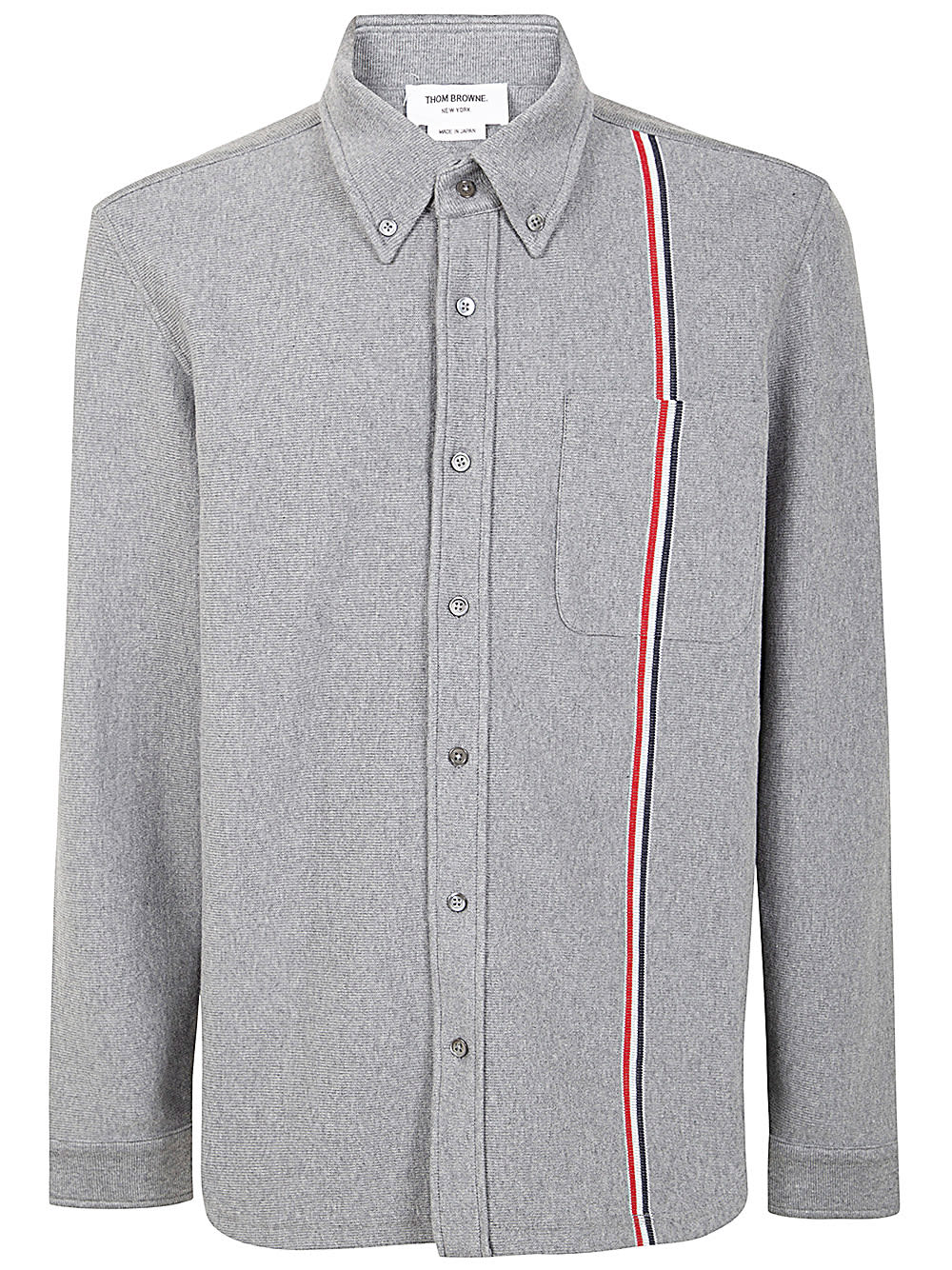 Shop Thom Browne Shirt Jacket In Double Face Knit Eng Rwb Stripe In Med Grey