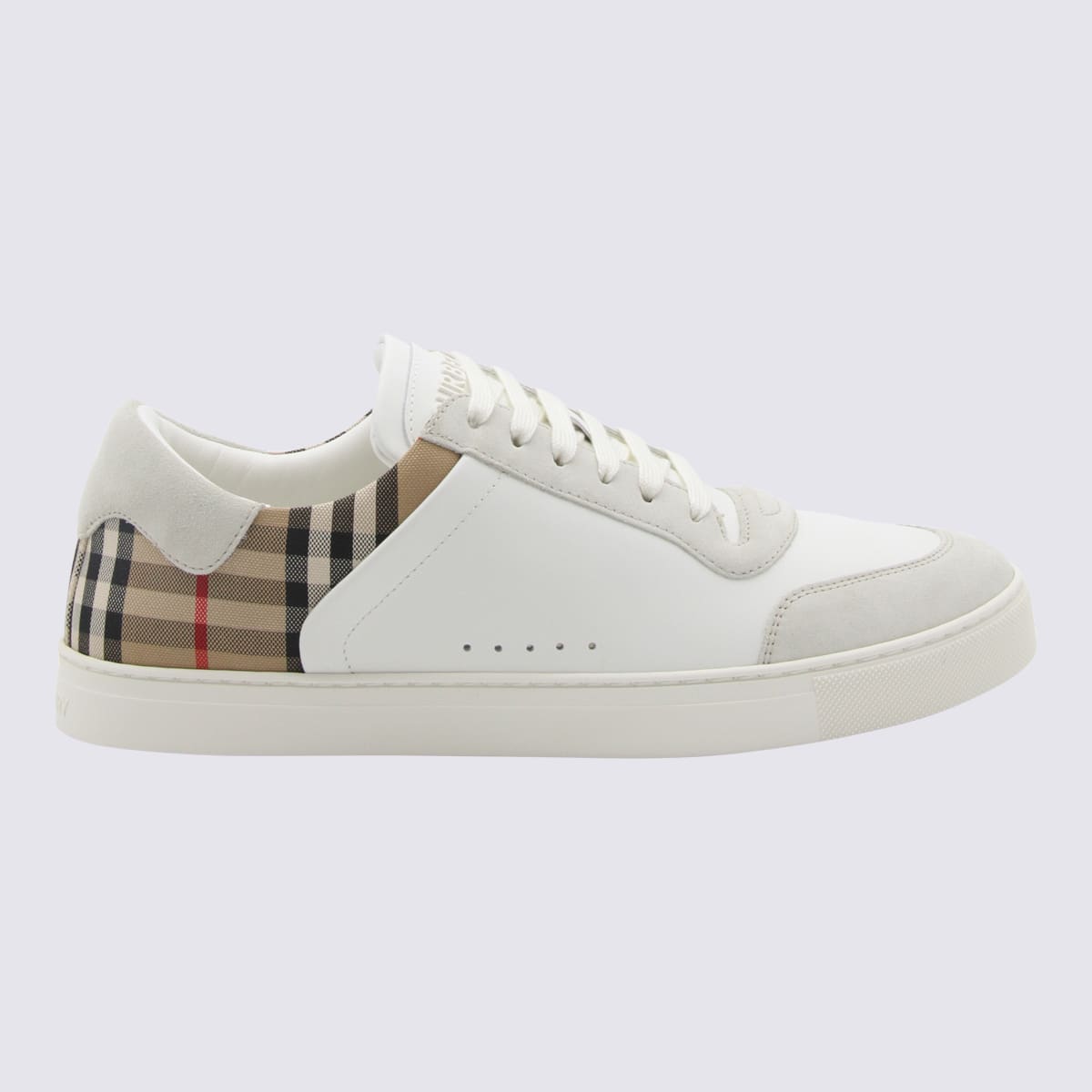 Burberry White And Archive Beige Canvas And Leather Trainers In Ntwht/arbeige Ip Chk