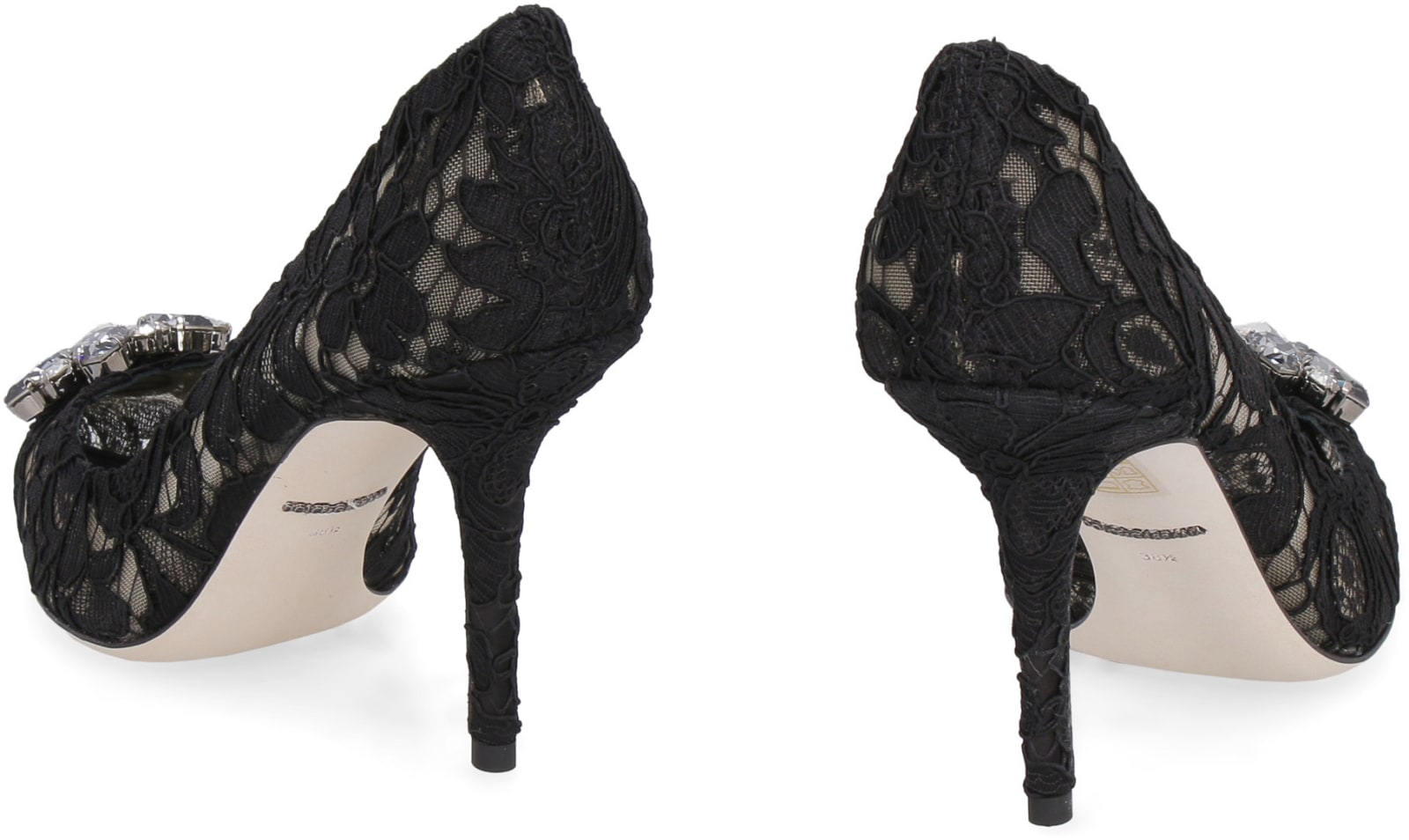 Dolce & Gabbana Embellished Lace Overlay Kitten Heel Pumps In Black