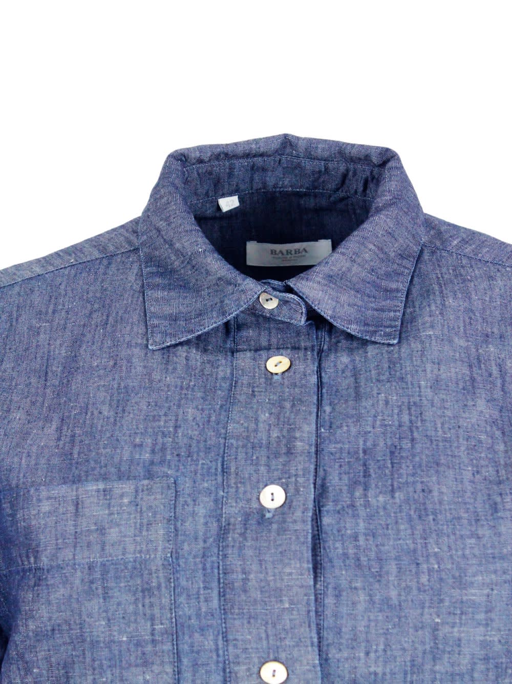 Shop Barba Napoli Lightweight Denim-effect Pull-on Shirt In Linen Cotton With Four Buttons And Chest Pocket