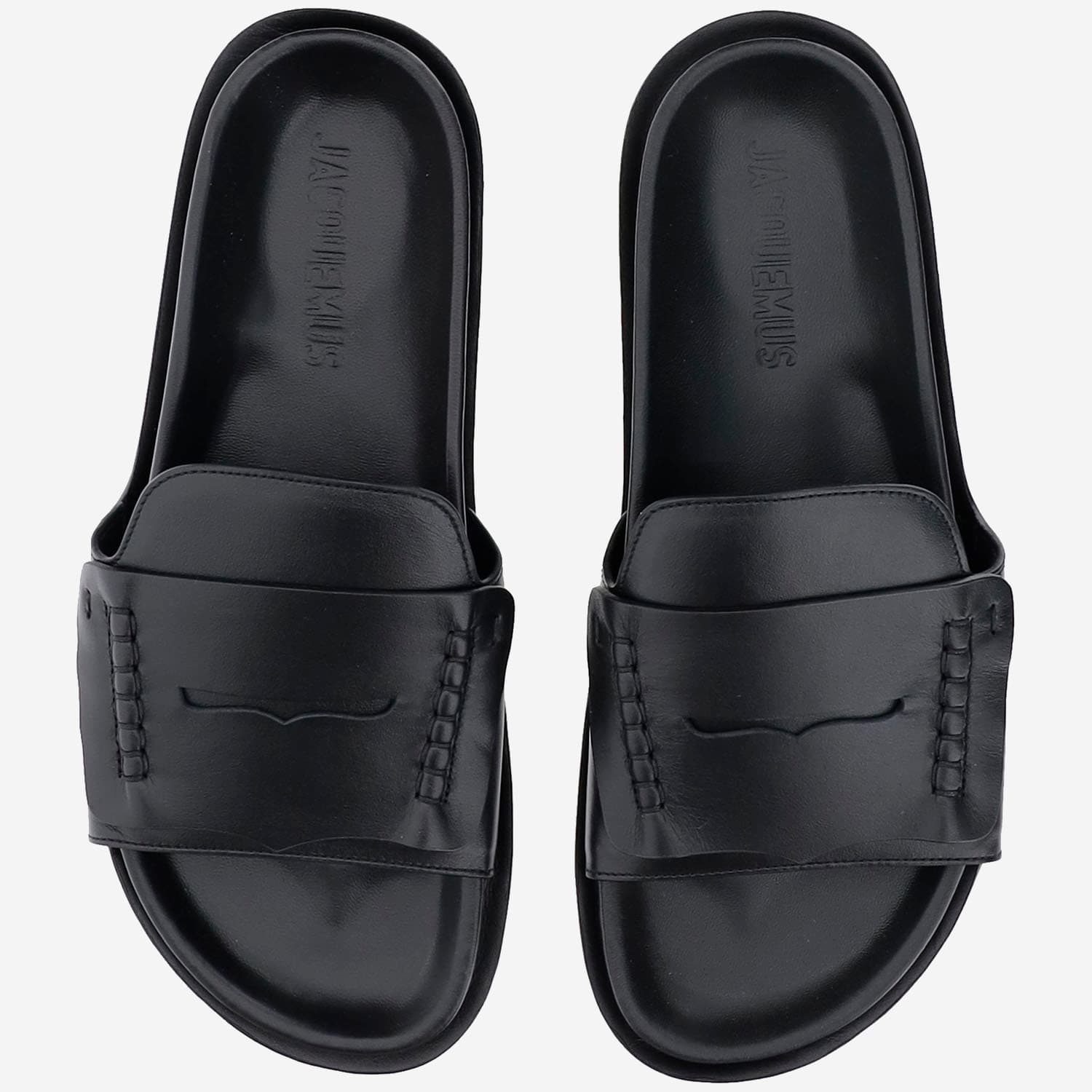 Jacquemus Leather Mocassin Sandal In Black