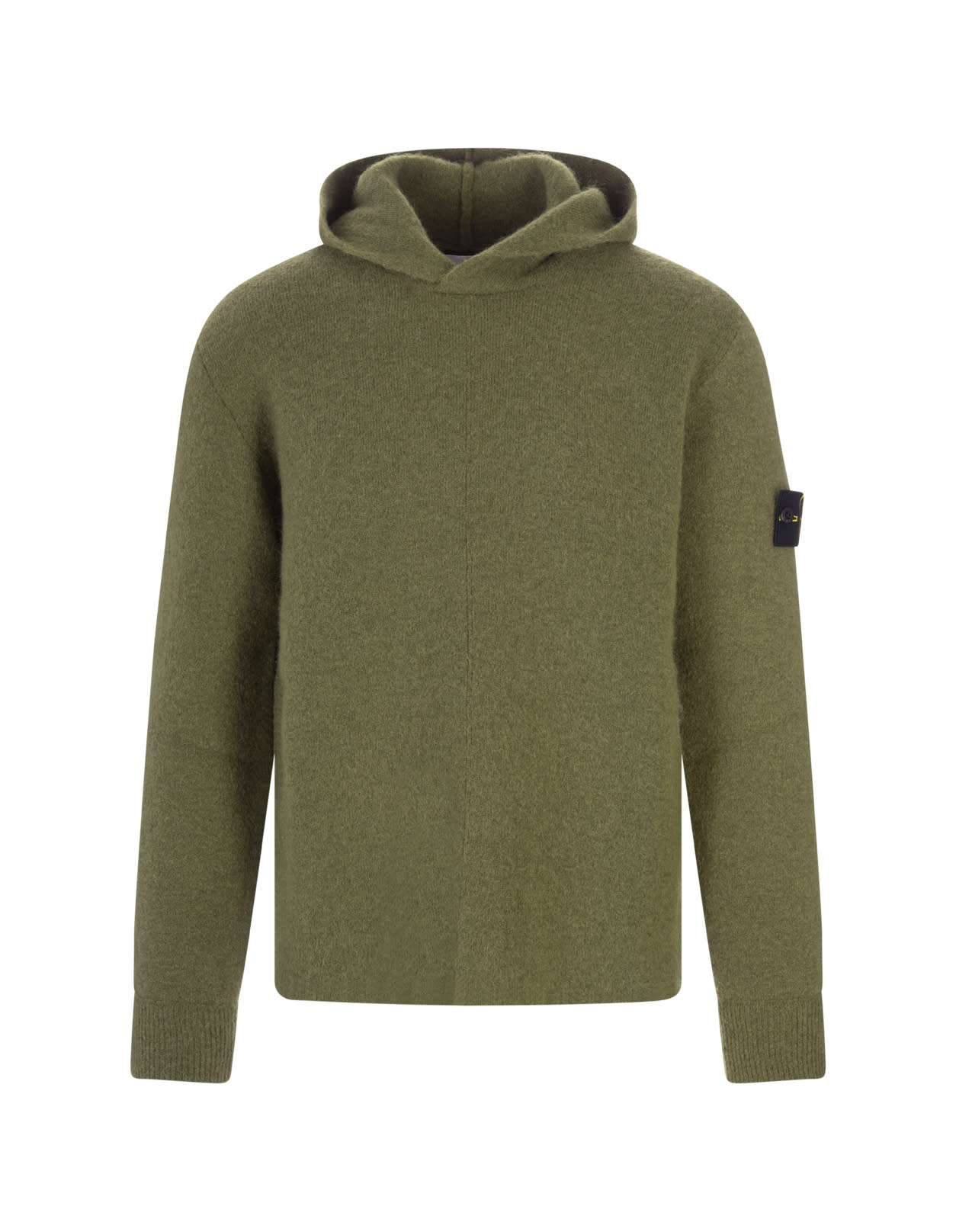 Man Military Green Sweater With Hood And Stone Island Badge