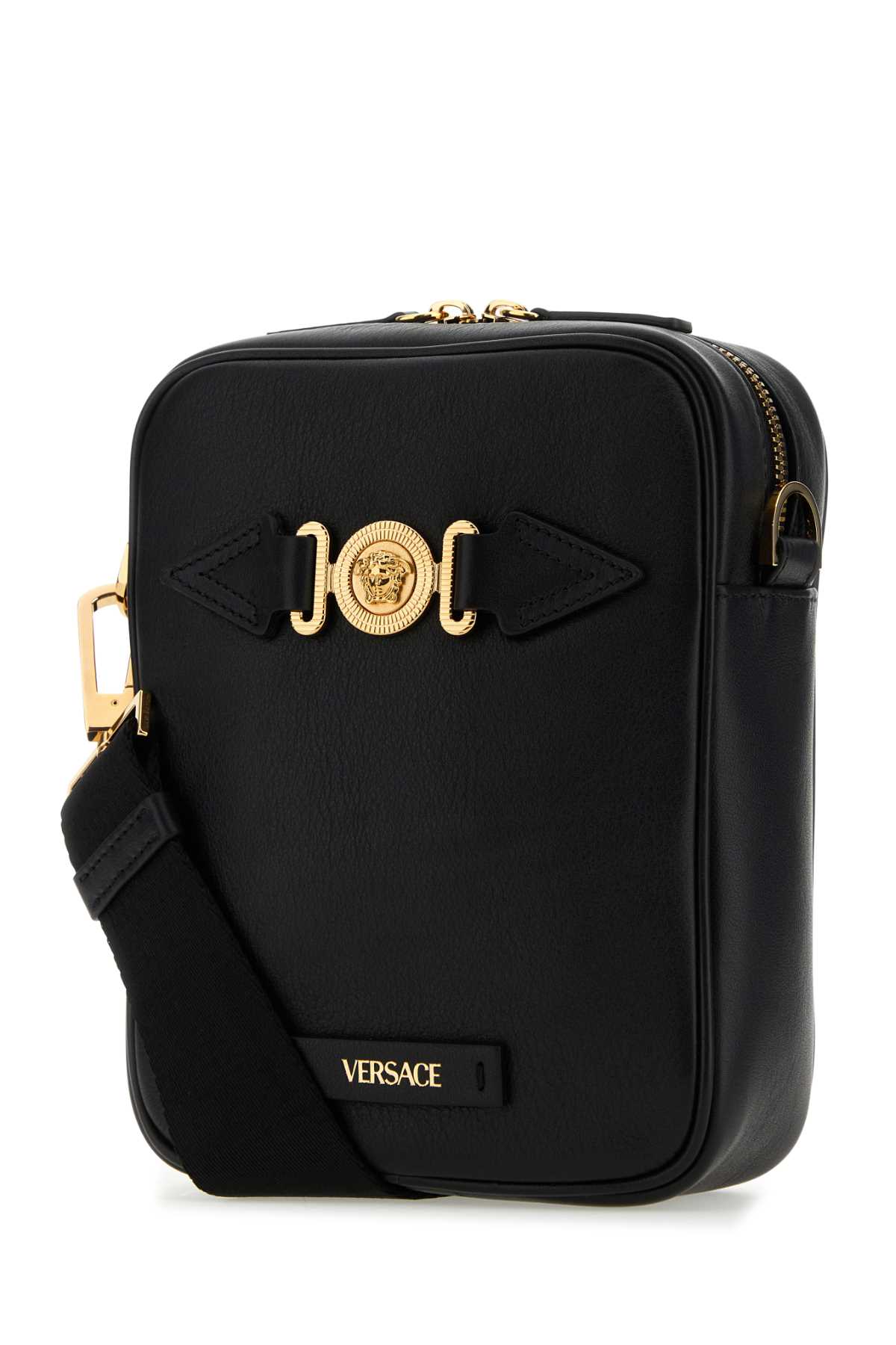 Versace Black Leather Medusa Biggie Crossbody Bag In 1b00v