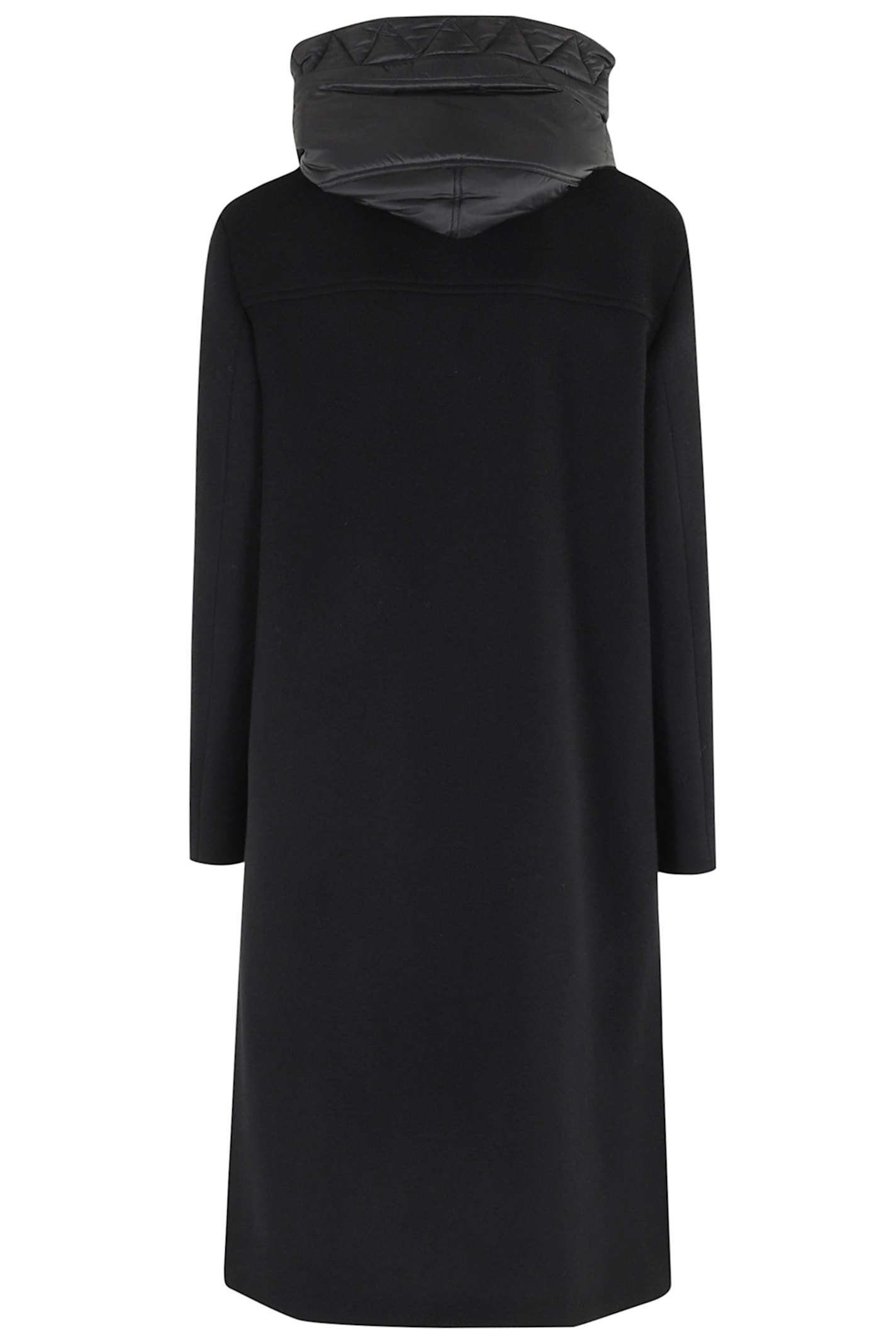 Fay Long Black Coat With Quilted Bib In Black