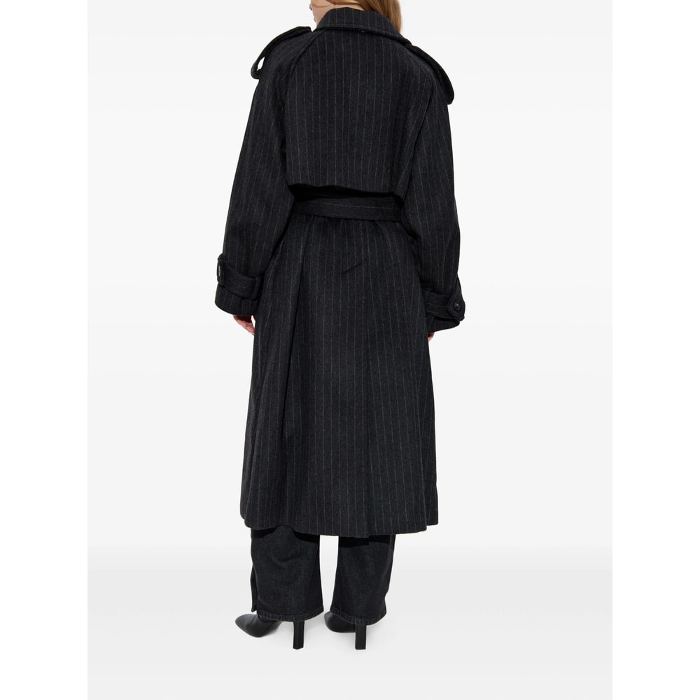 Sportmax Pinstripe-pattern Belted Coat In Black
