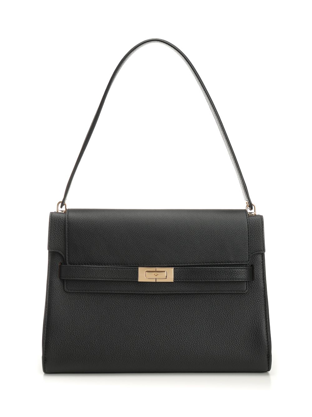 Tory Burch Structured Leather Shoulder Bag With Gold-tone Clasp In Black