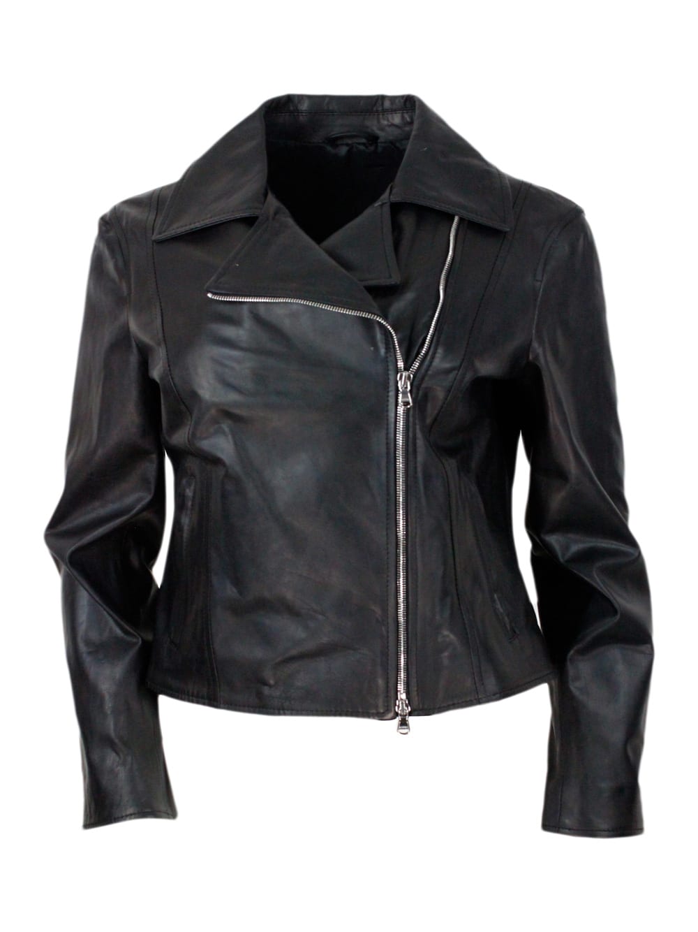 Shop Barba Napoli Studded Jacket In Fine And Soft Nappa Leather With Zip Closure In Black
