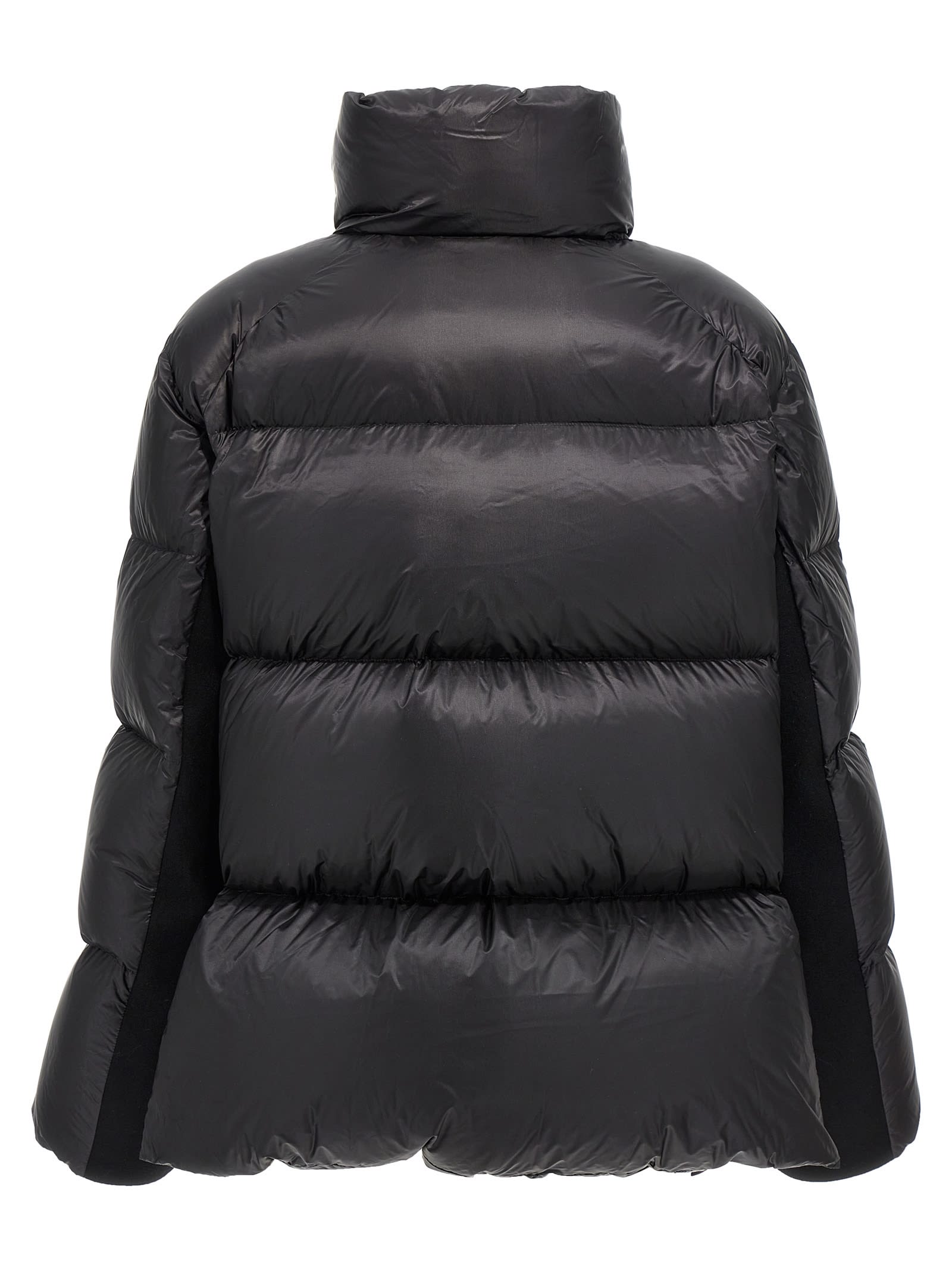 Sacai Womens Black Funnel-neck Contrast-panels Regular-fit Shell Coat In Black