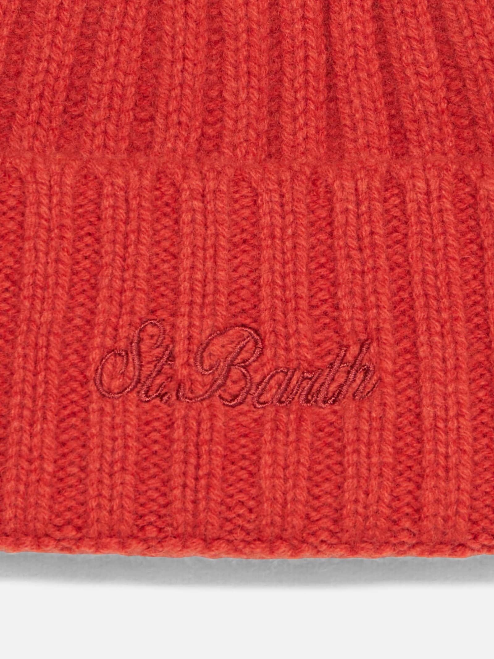 Mc2 Saint Barth Man Orange Beanie With St. Barth Embroidery In Orange