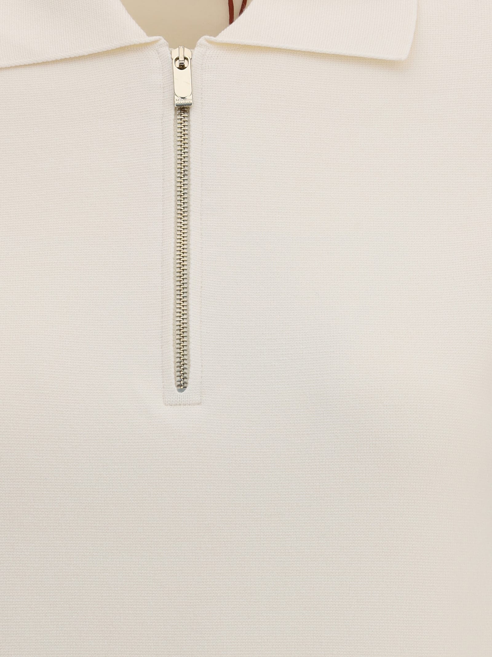 Max Mara Teti Zip Ribbed Polo Top In White