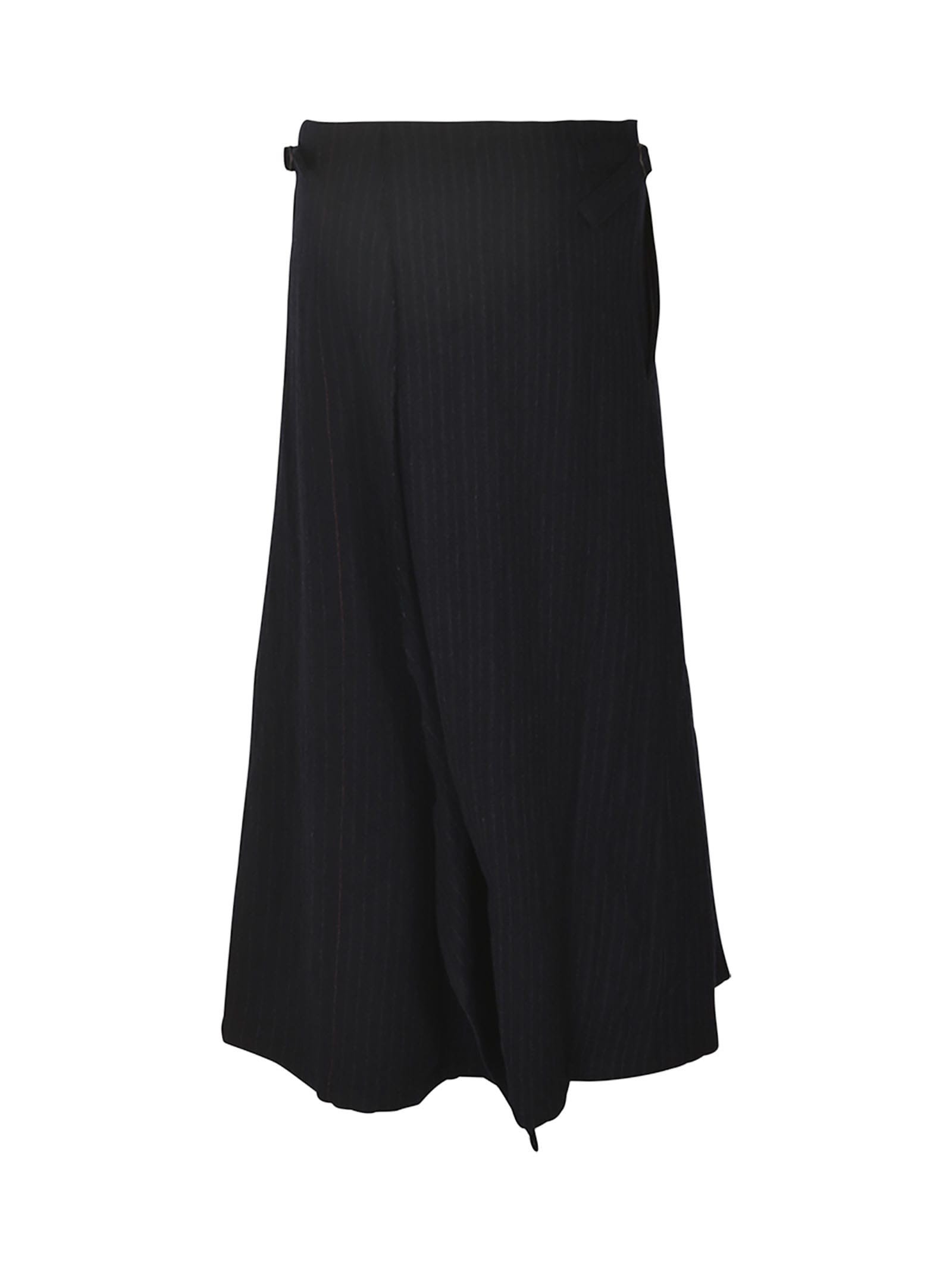 Shop Yohji Yamamoto Asymmetric Striped Skirt In Navy