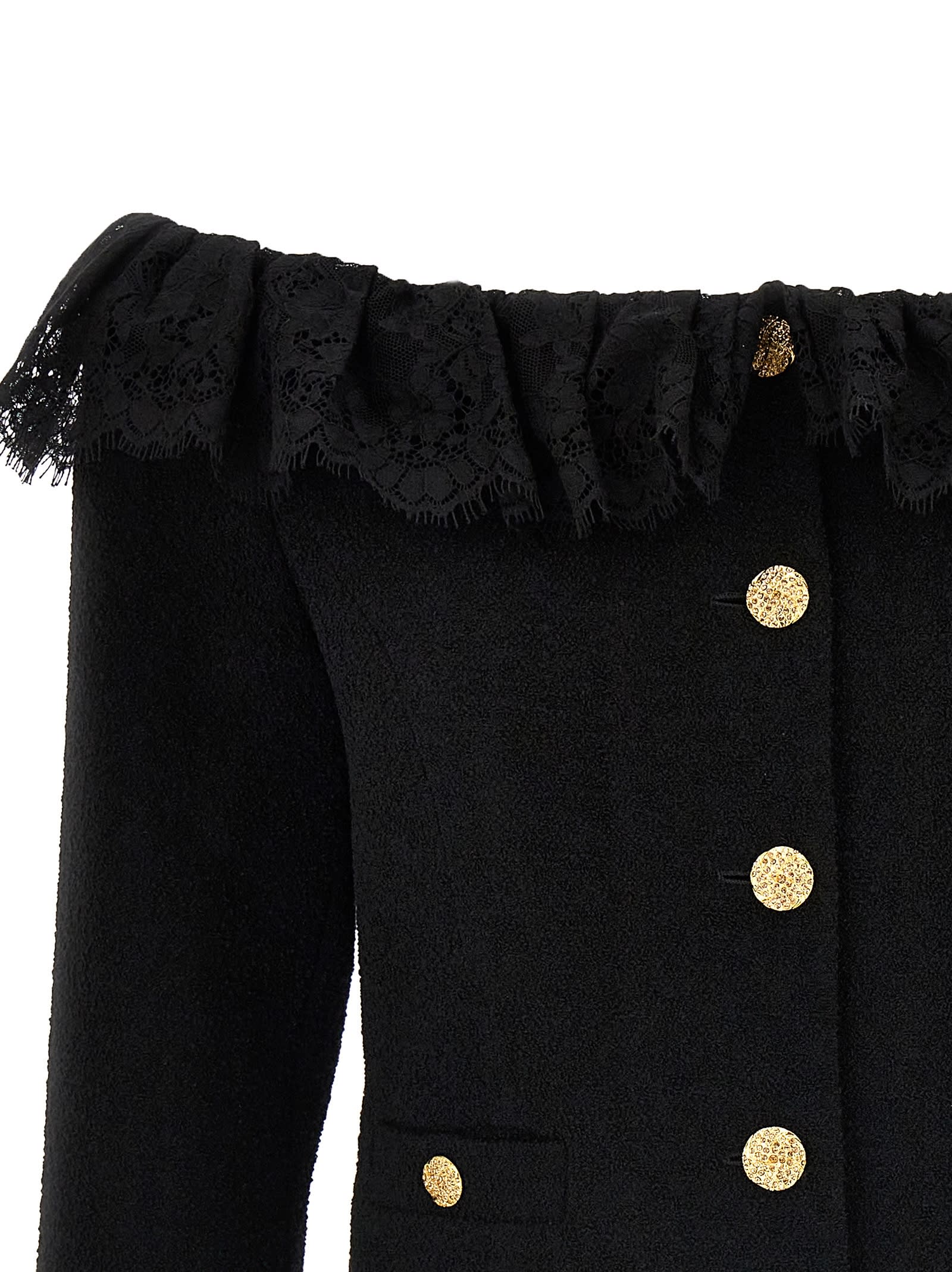 Shop Alessandra Rich Boucle Tweed Short Jacket In Black