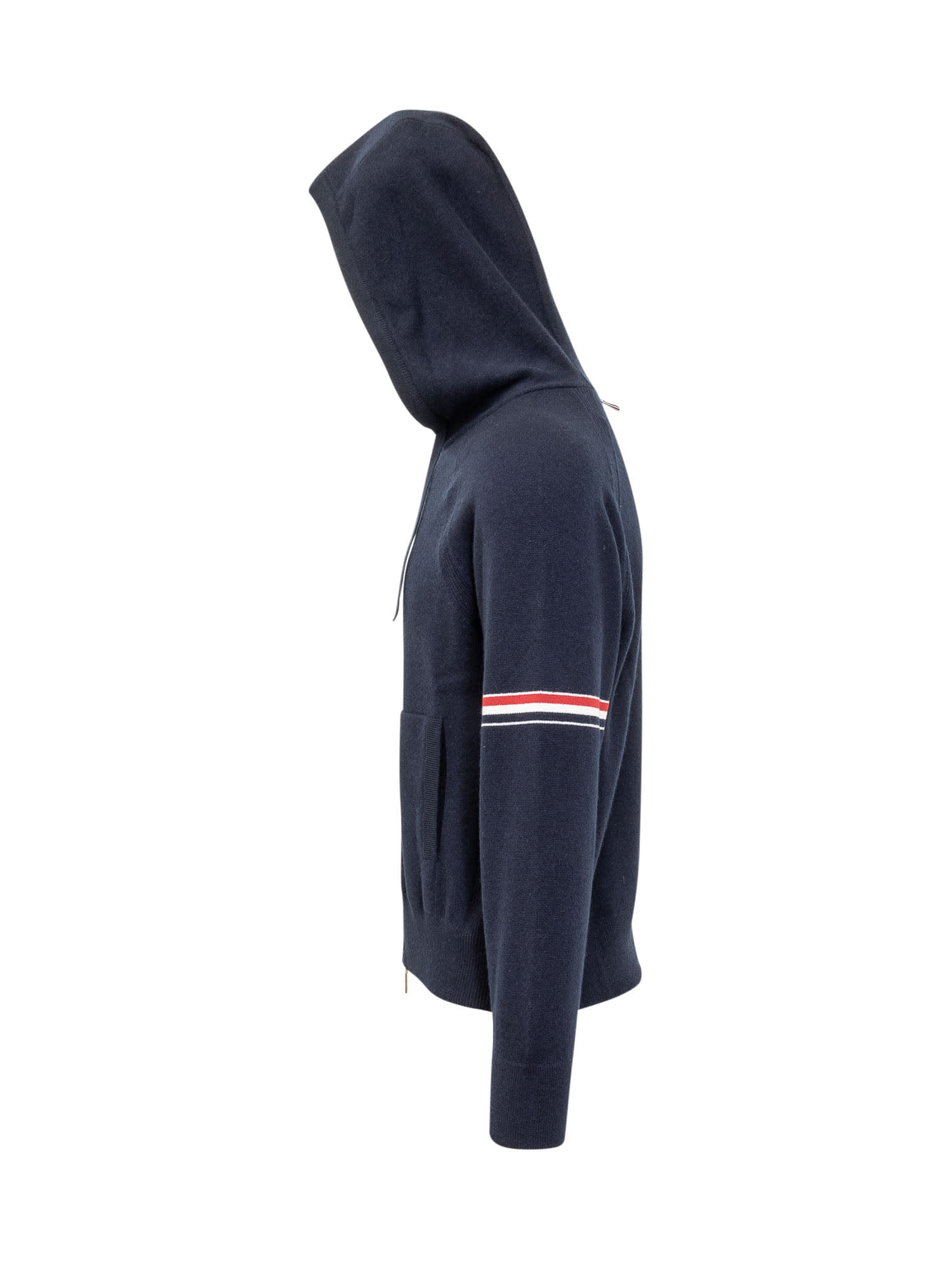 Shop Thom Browne Cashmere Striped Hoodie In Navy